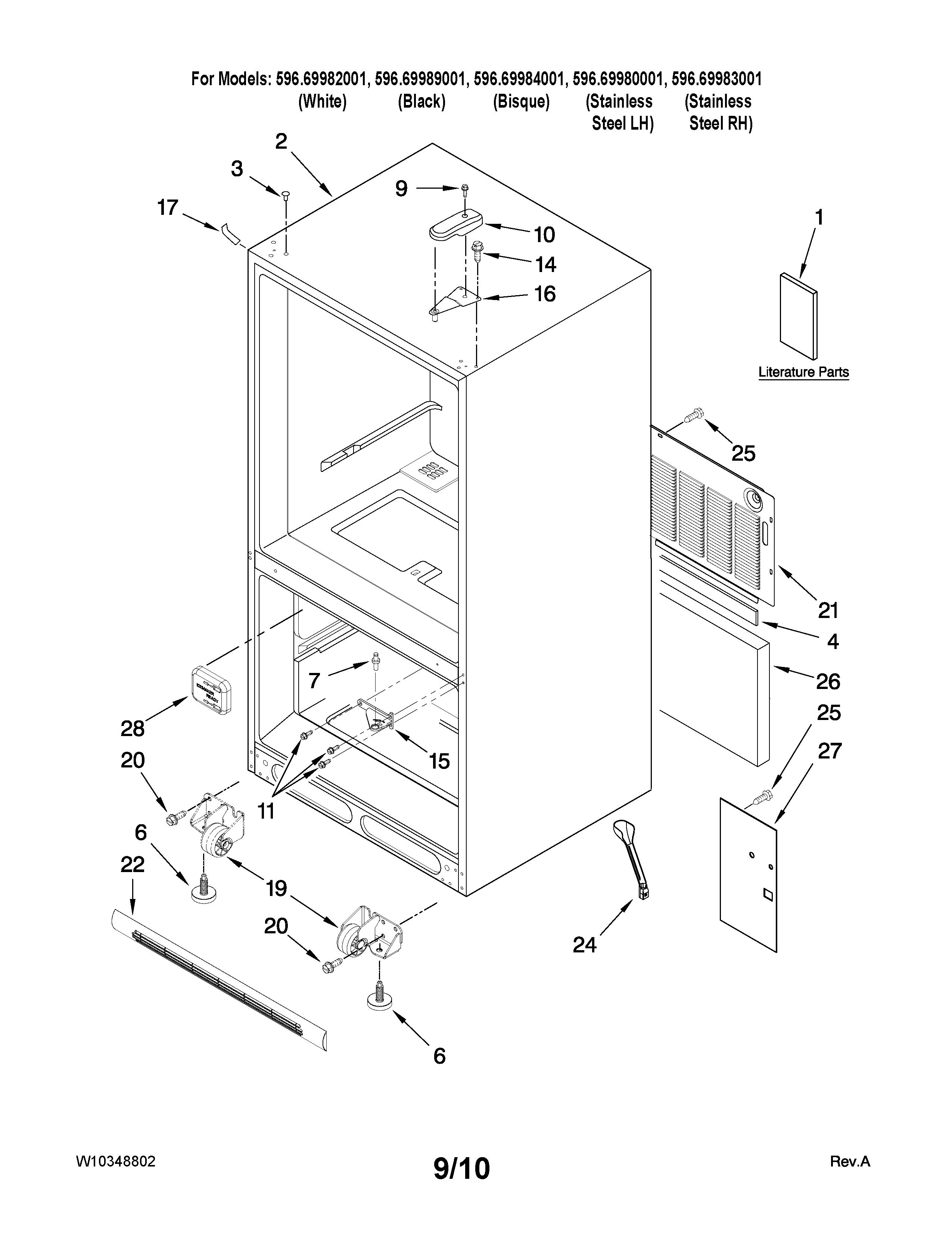 Kenmore 59669983001 cabinet parts diagram