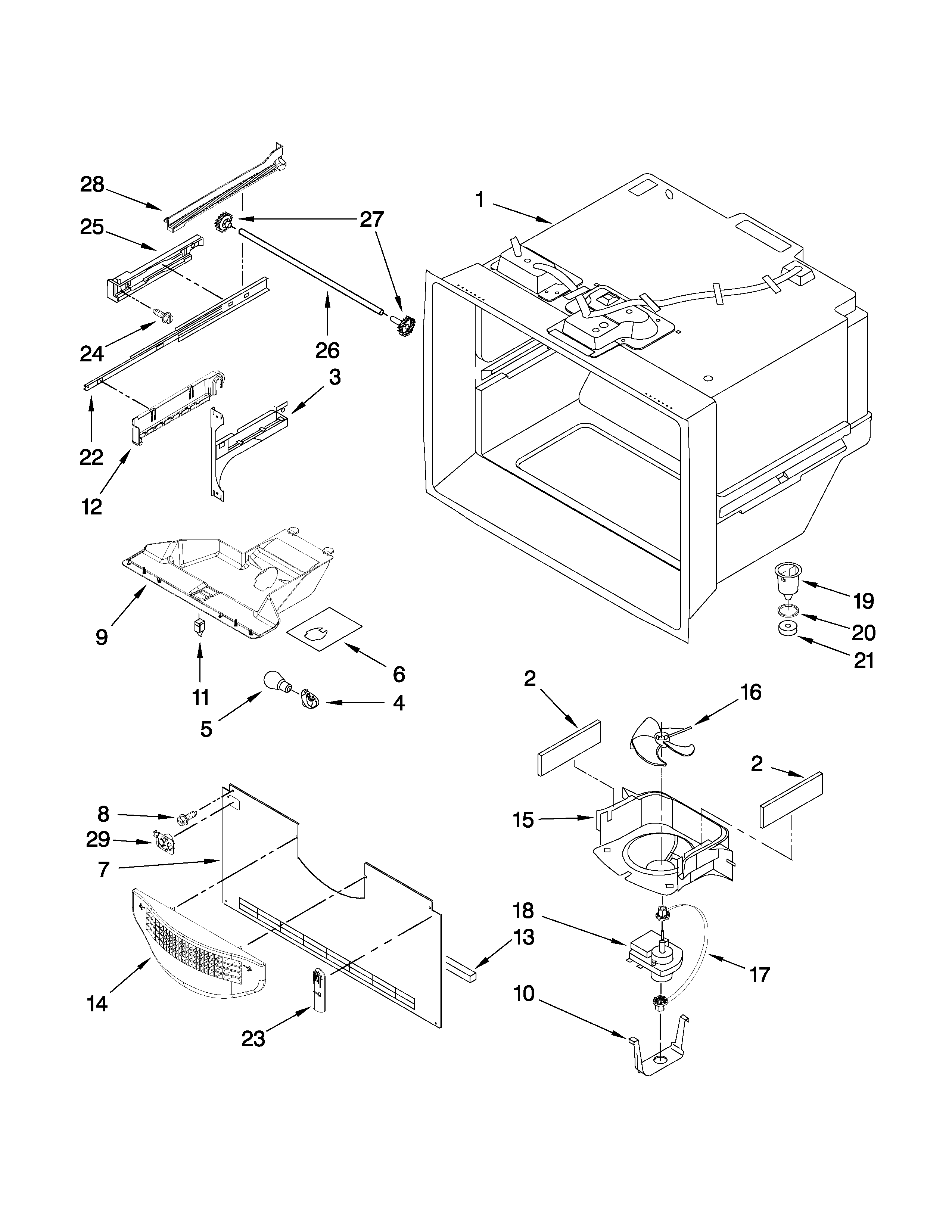 Kenmore 59669983001 freezer liner parts diagram