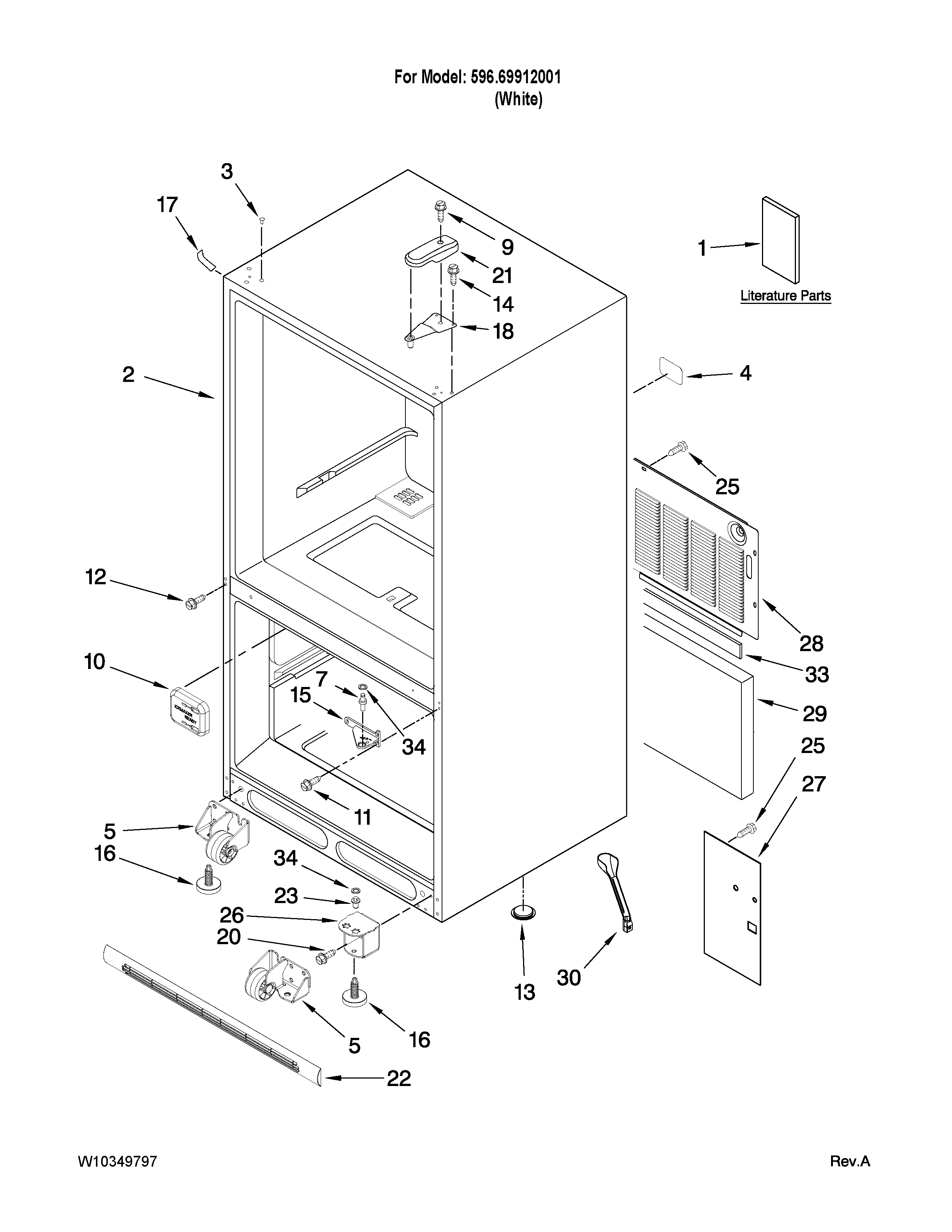Kenmore 59669912001 cabinet parts diagram