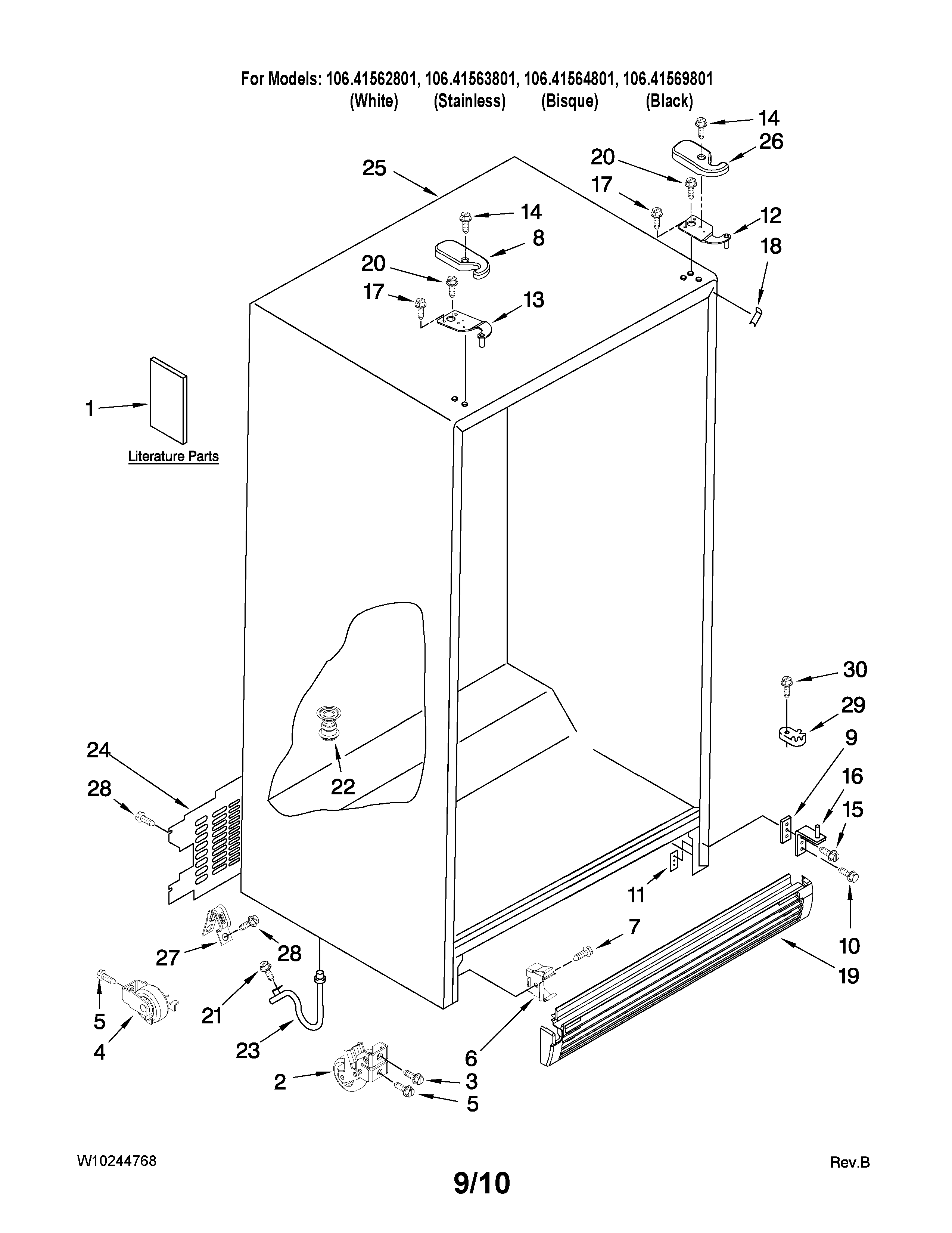 Kenmore 10641569801 cabinet parts diagram