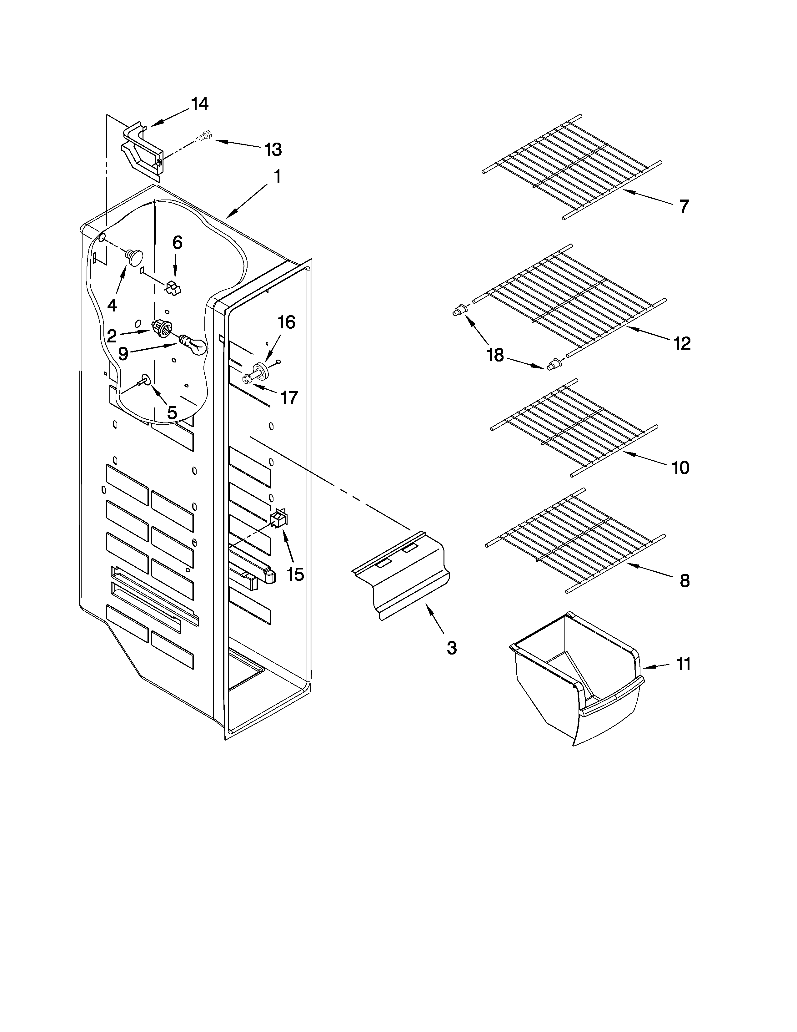 Kenmore 10641569801 freezer liner parts diagram