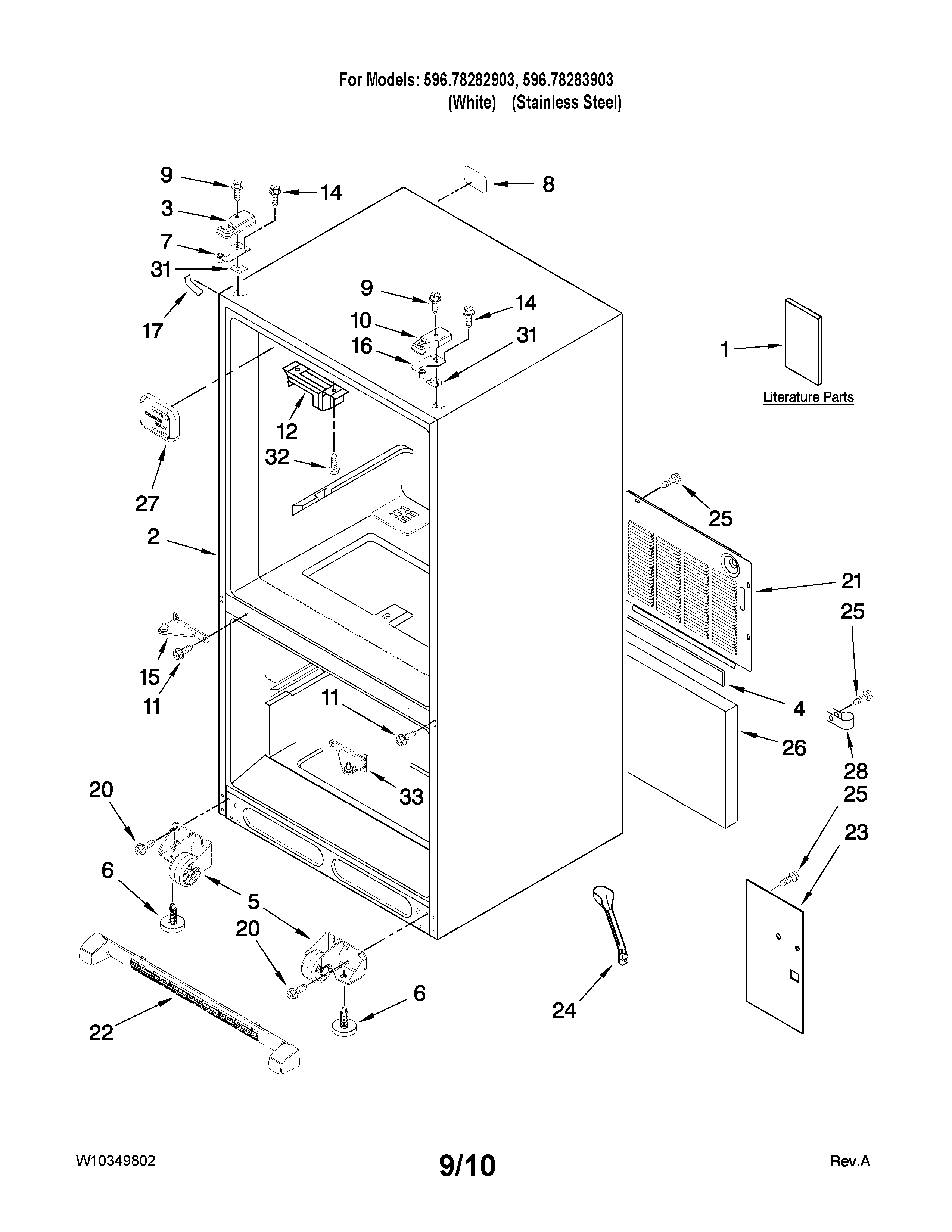 Kenmore Elite 59678283903 cabinet parts diagram