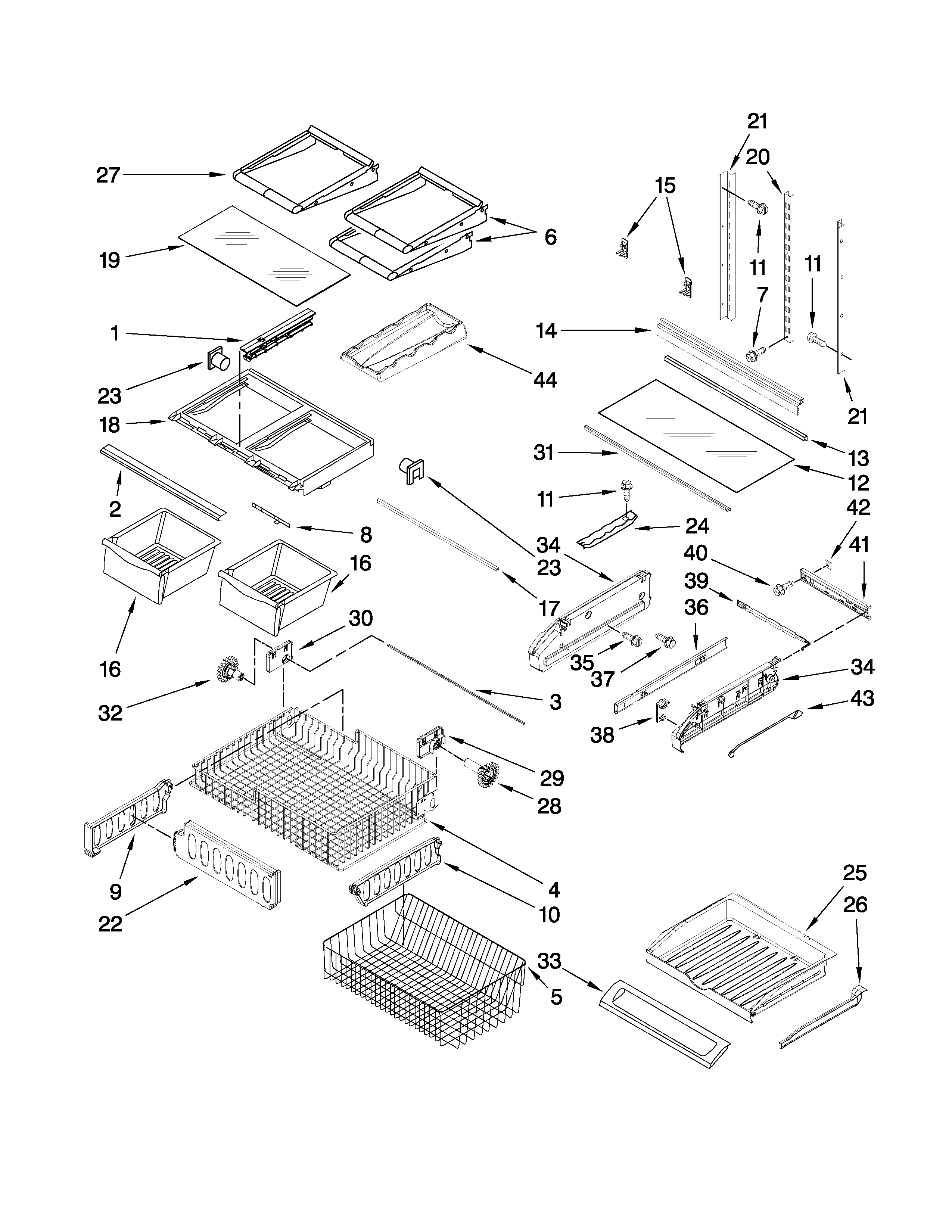 Kenmore Elite 59678283903 shelf parts diagram