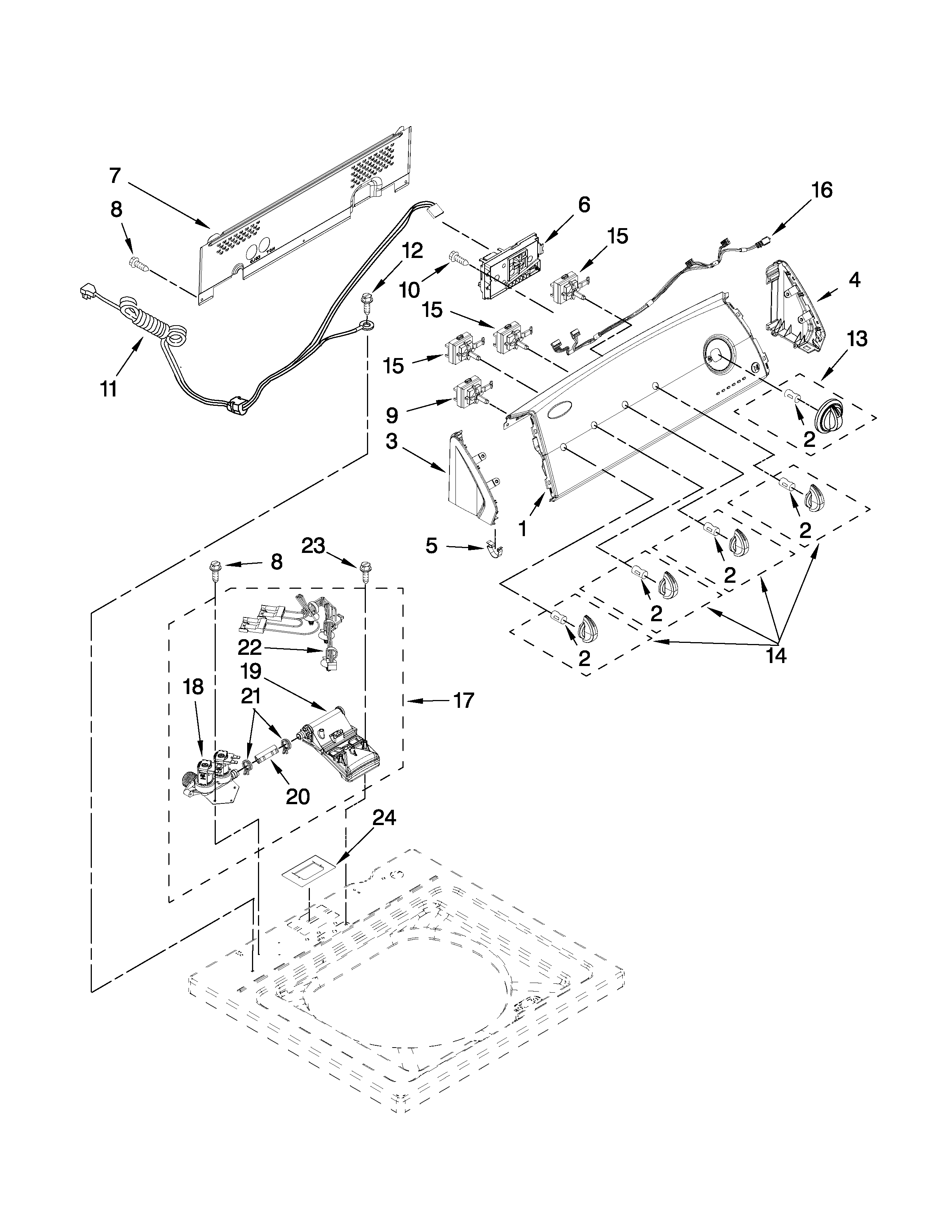 Kenmore 11021302010 console and water inlet parts diagram