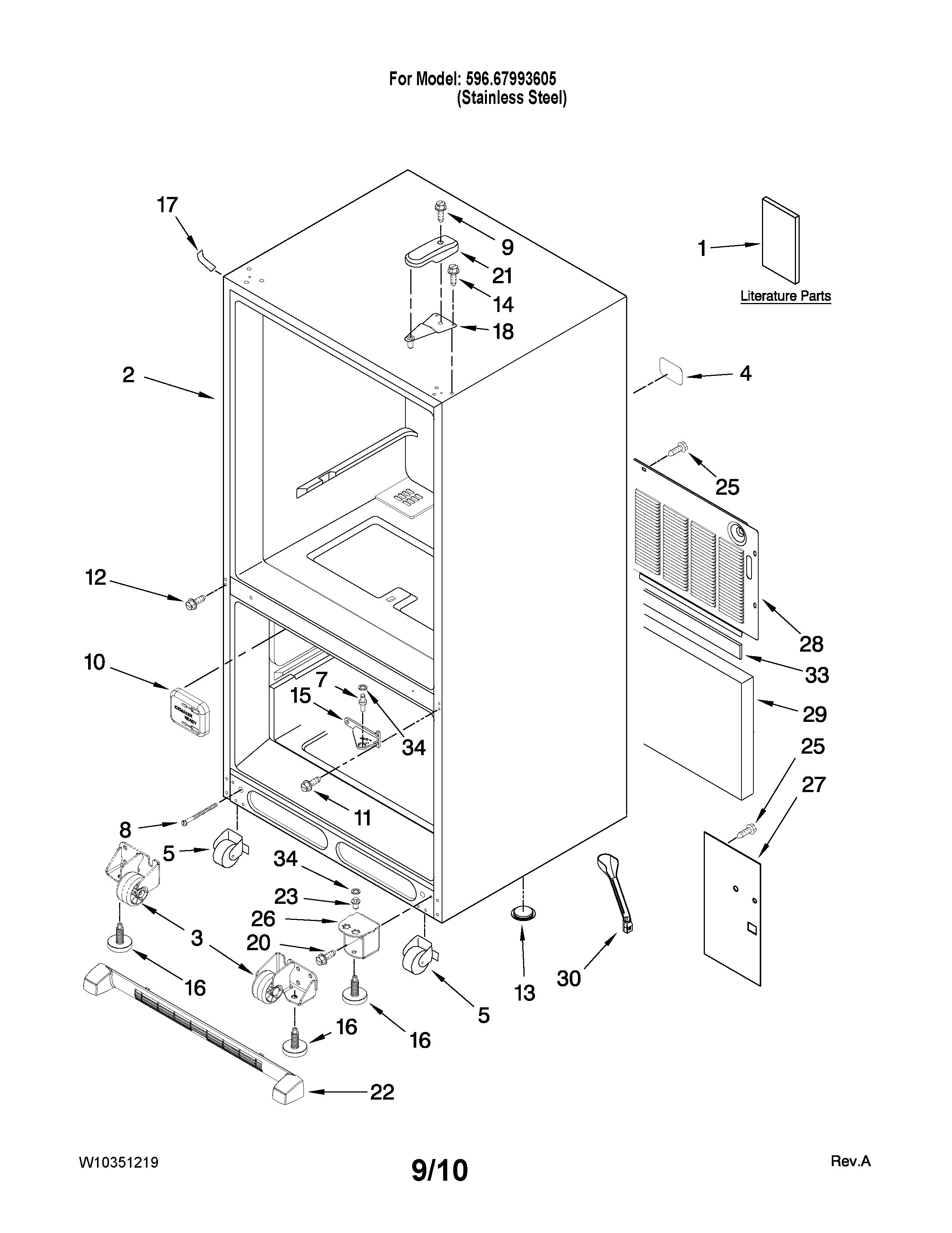 Kenmore 59667993605 cabinet parts diagram