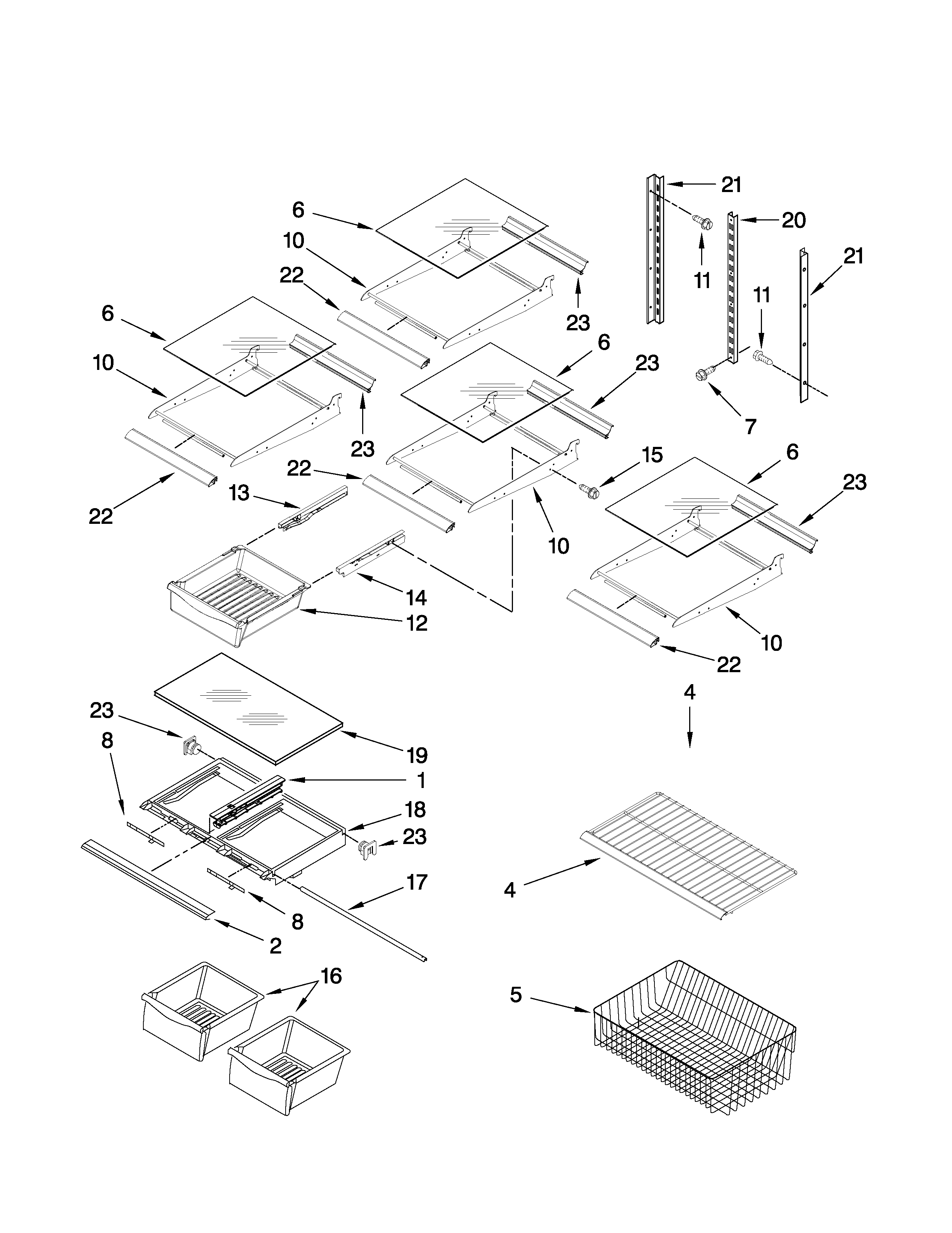 Kenmore 59667993605 shelf parts diagram