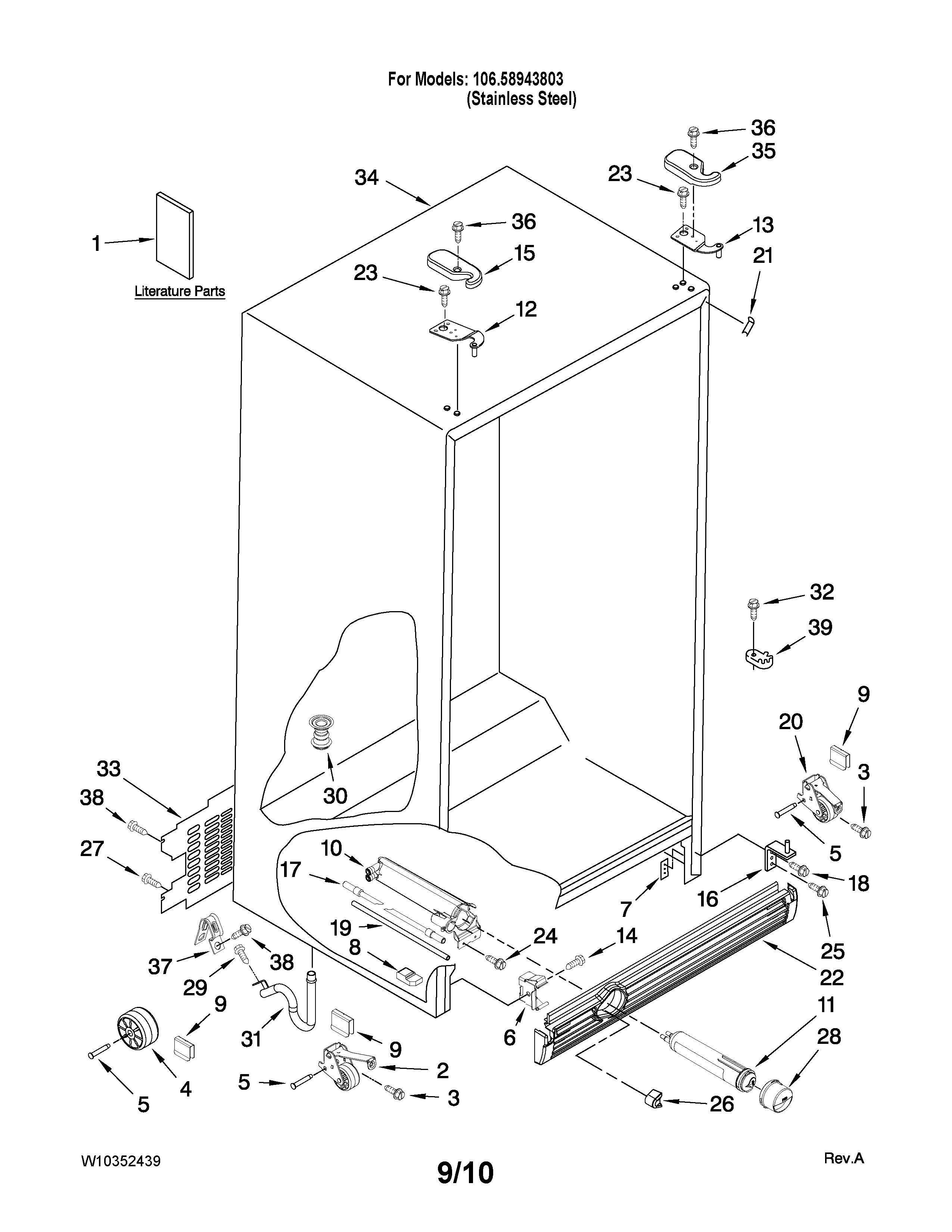 Kenmore 10658943803 cabinet parts diagram