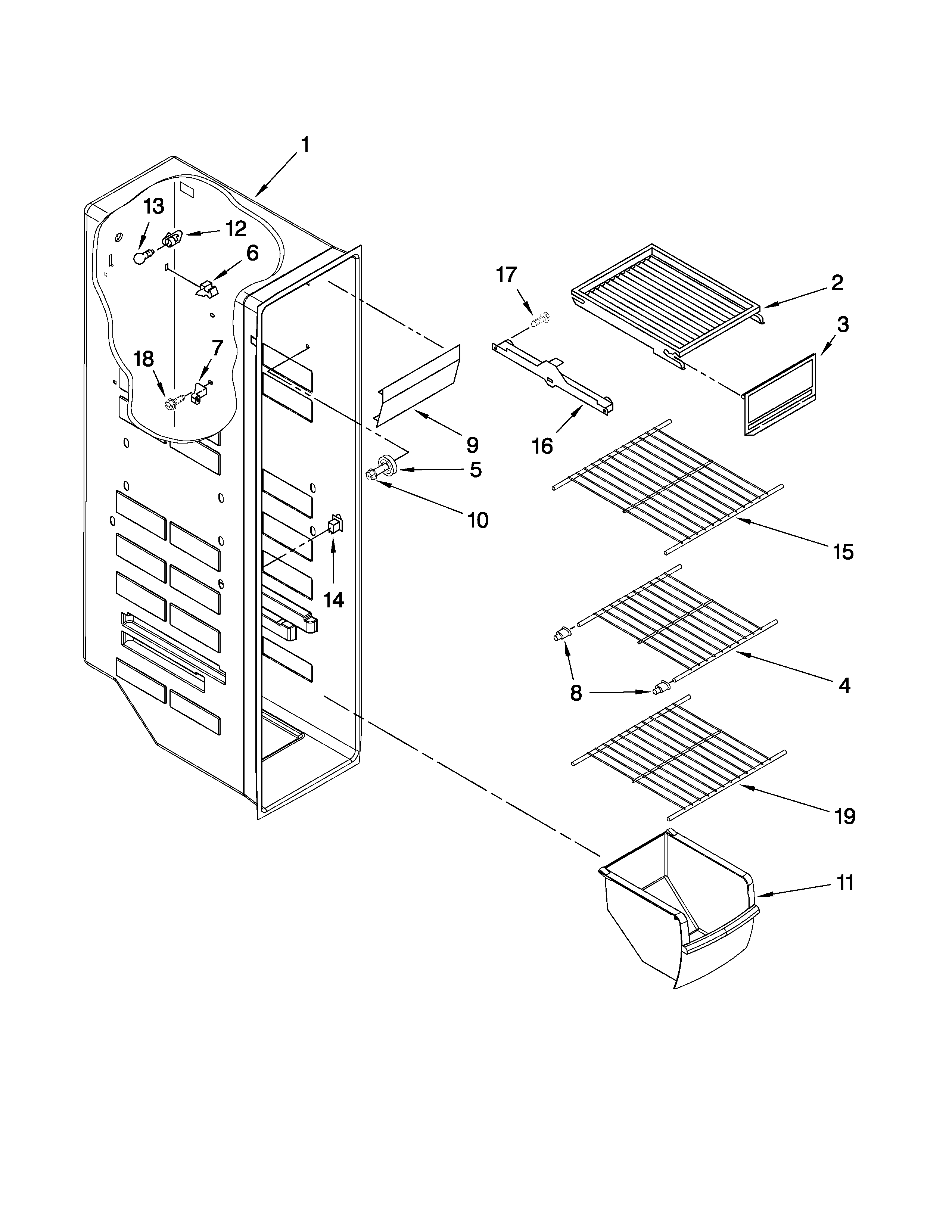 Kenmore 10658943803 freezer liner parts diagram