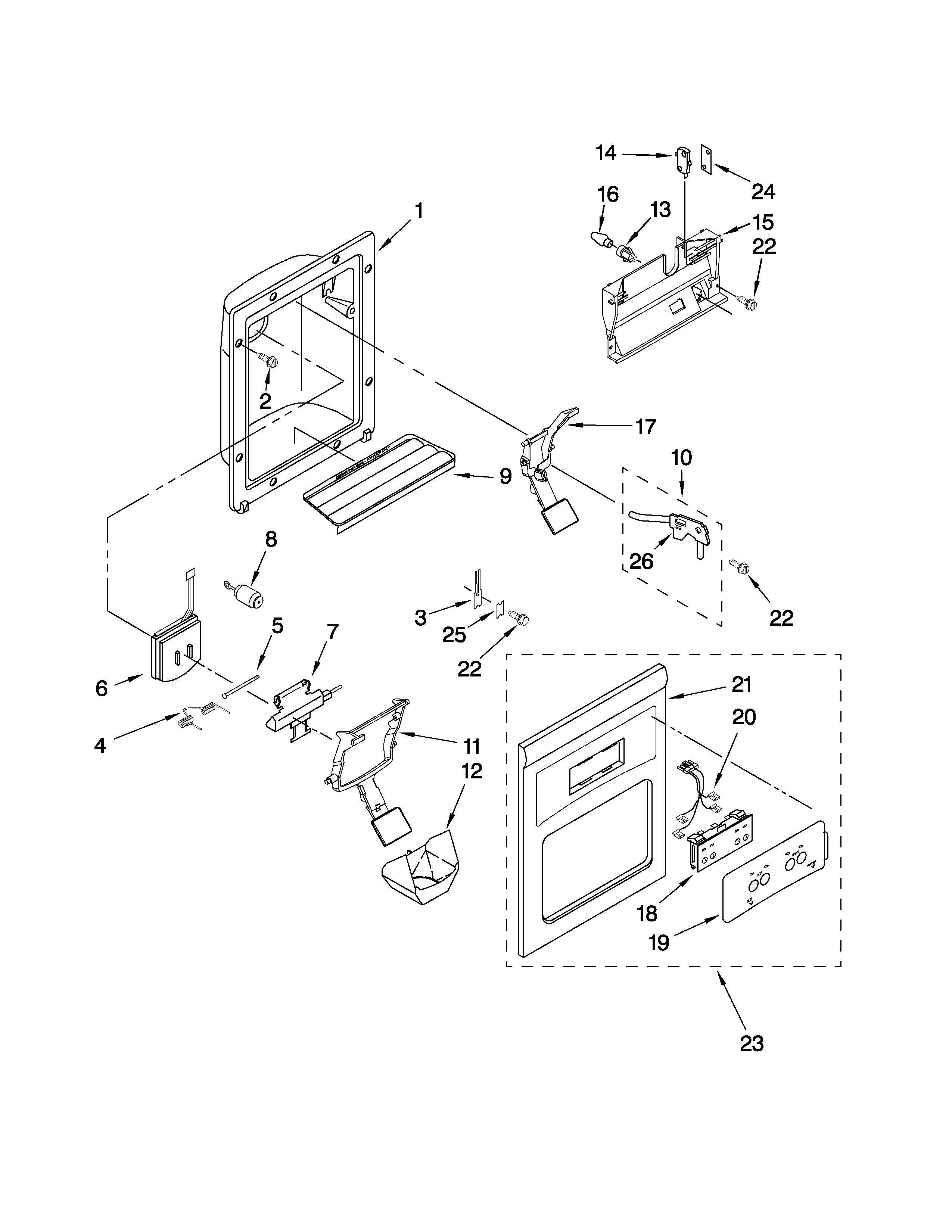 Kenmore 10658943803 dispenser front parts diagram