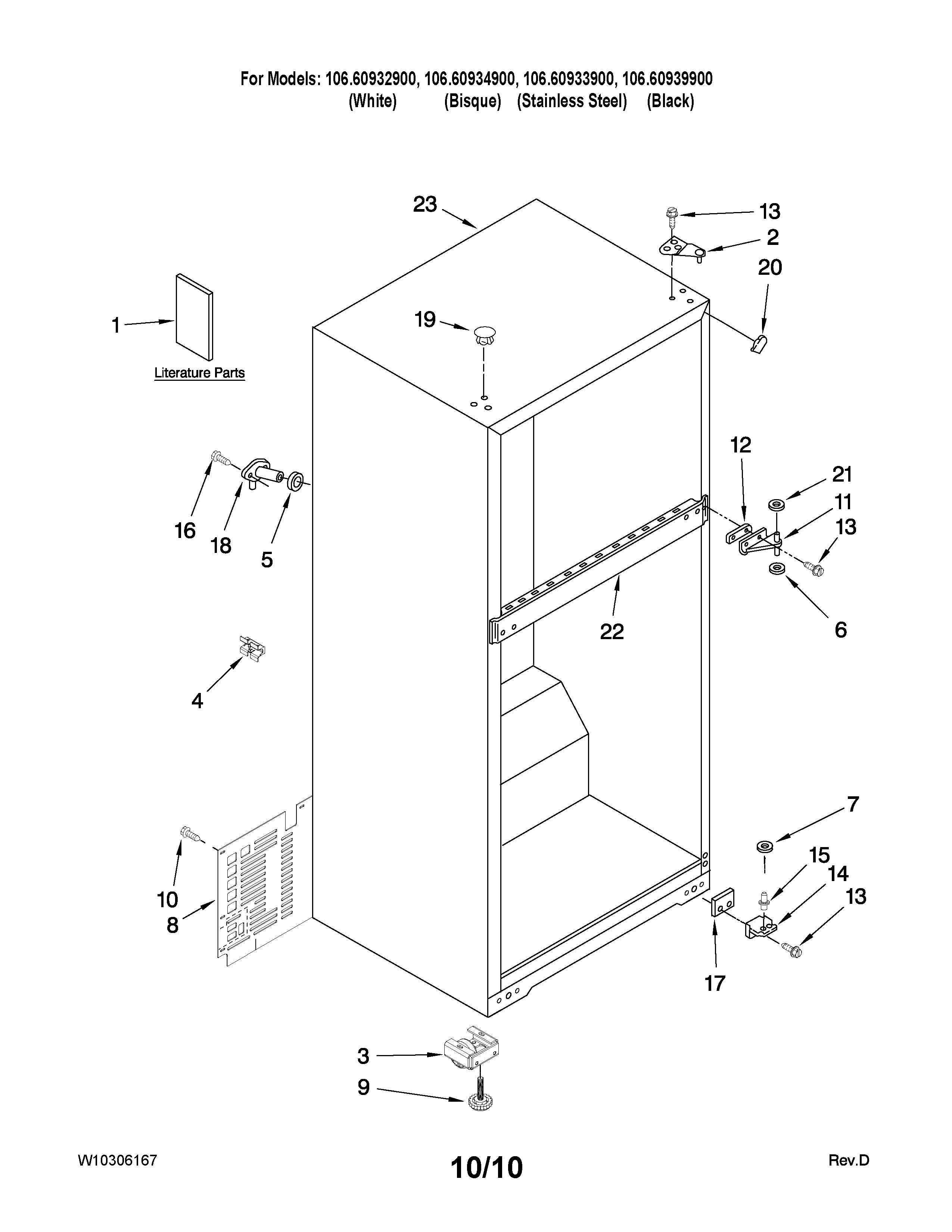 Kenmore 10660932900 cabinet parts diagram