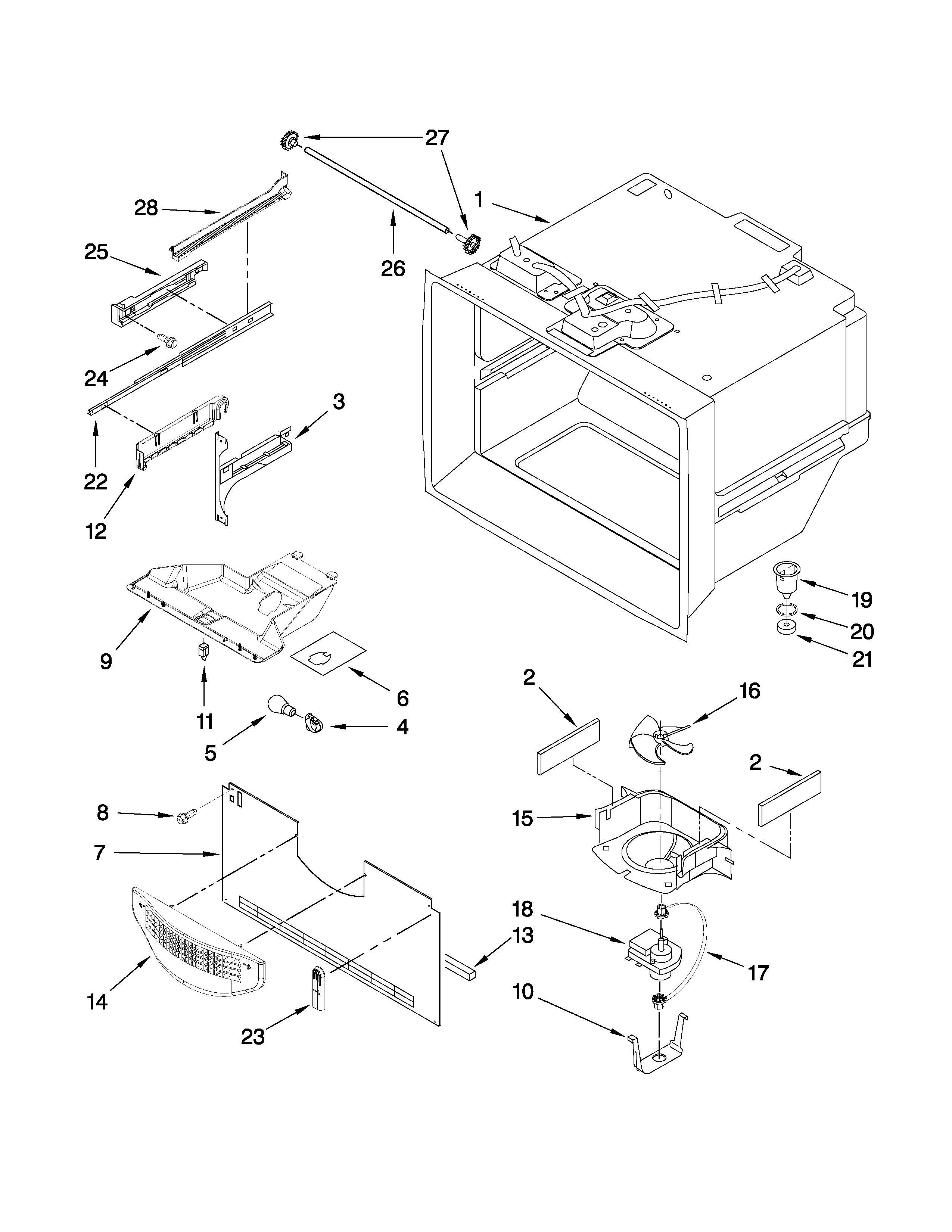 Kenmore 59669953011 freezer liner parts diagram
