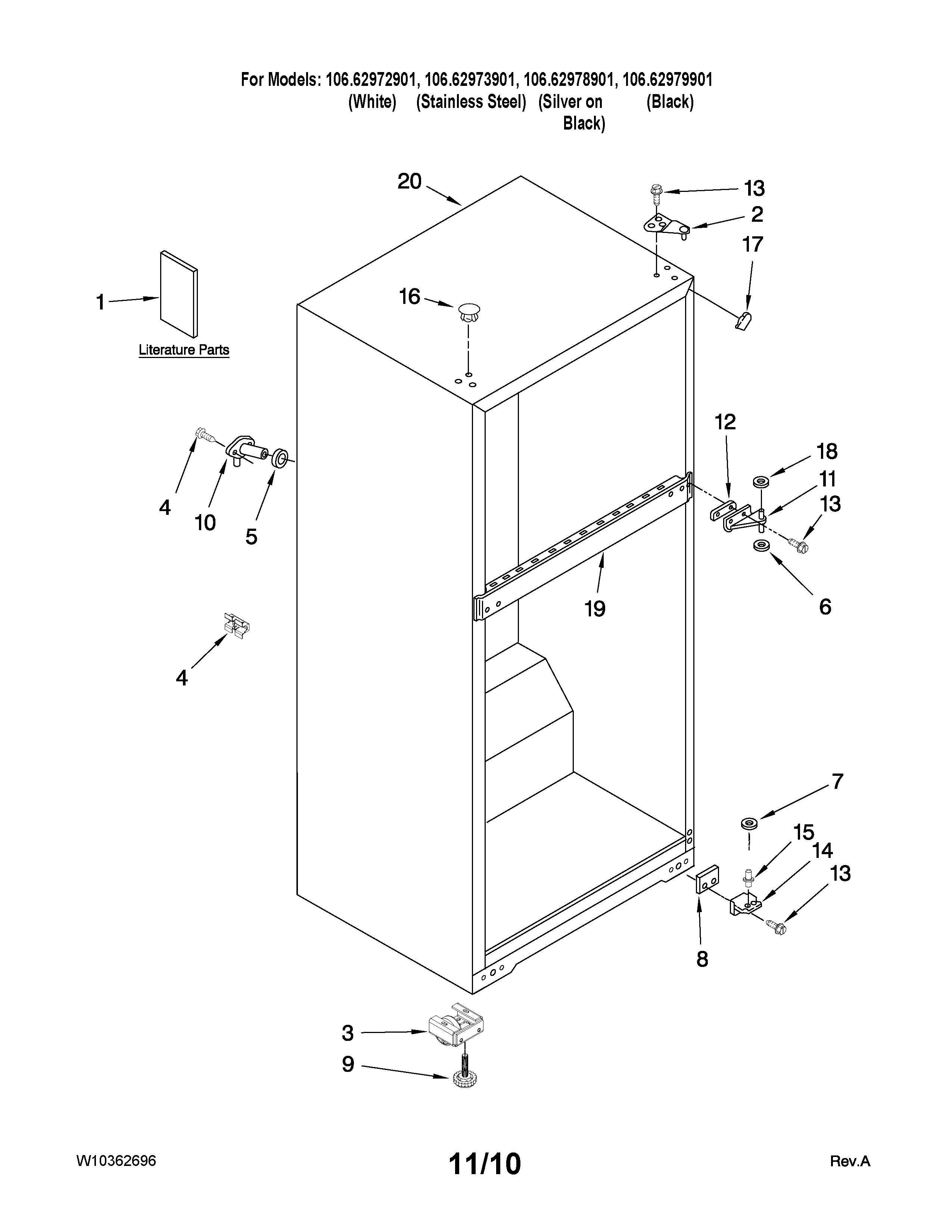 Kenmore 10662972901 cabinet parts diagram