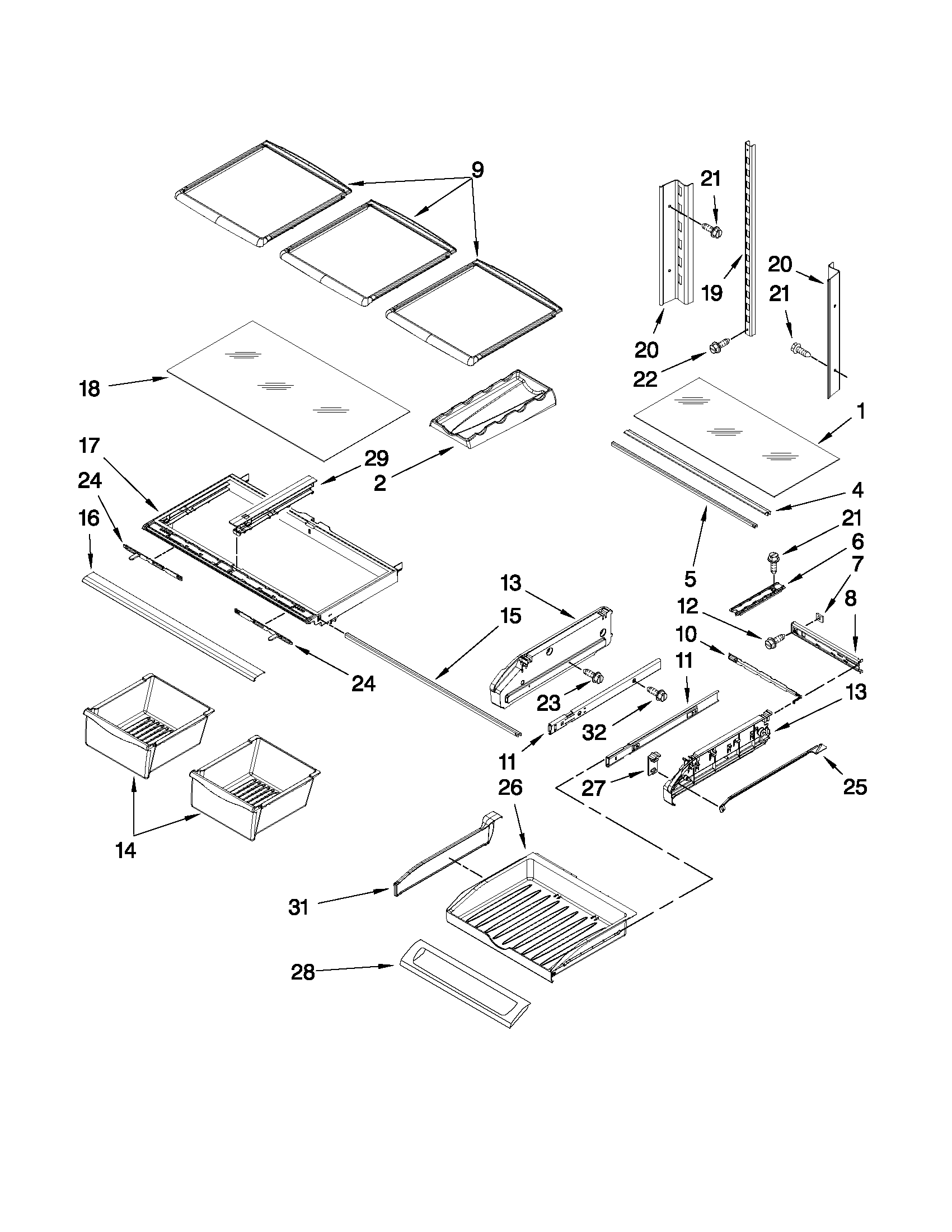Kenmore 59679243010 shelf parts diagram