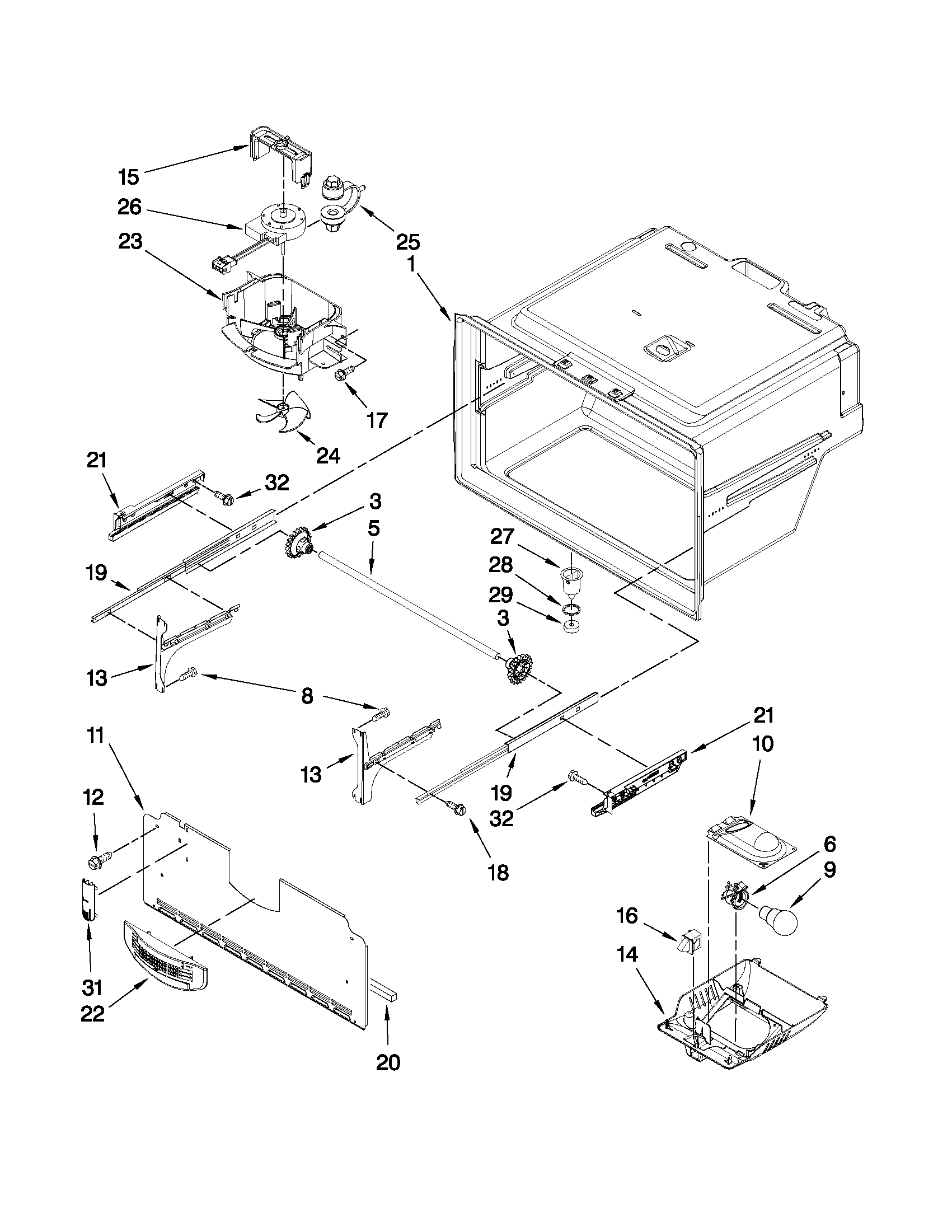 Kenmore 59679243010 freezer liner parts diagram