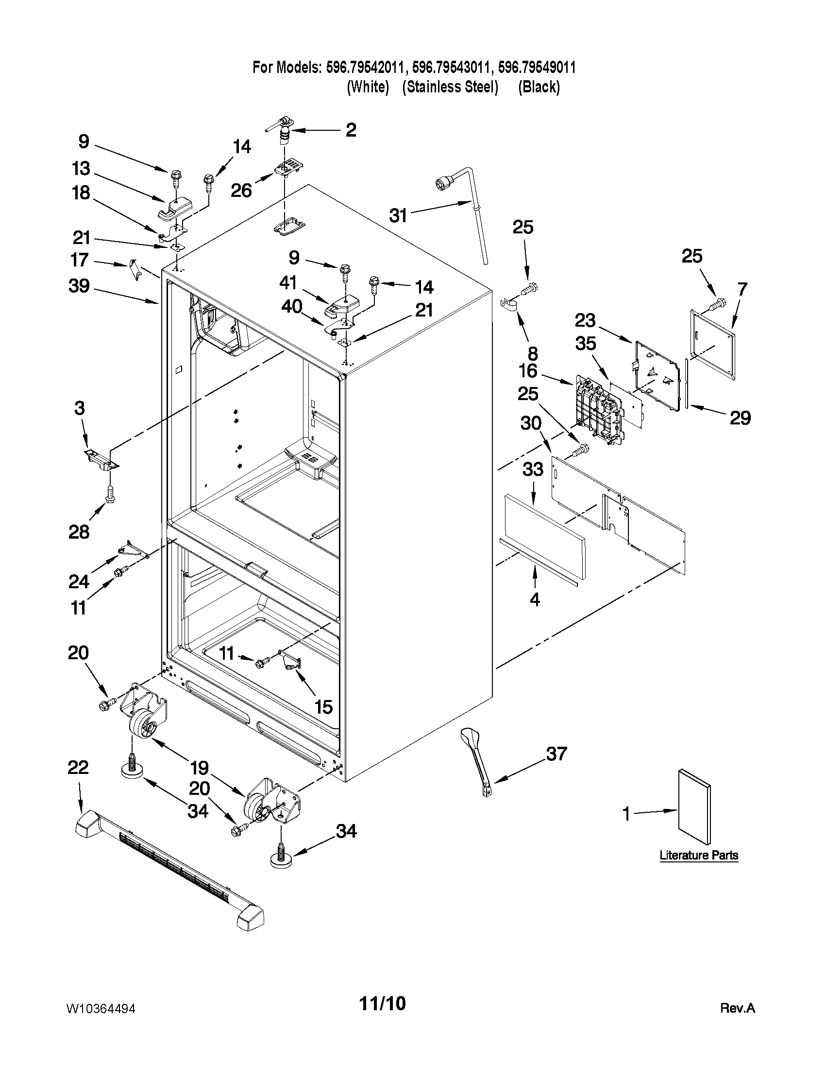 Kenmore 59679543011 cabinet parts diagram
