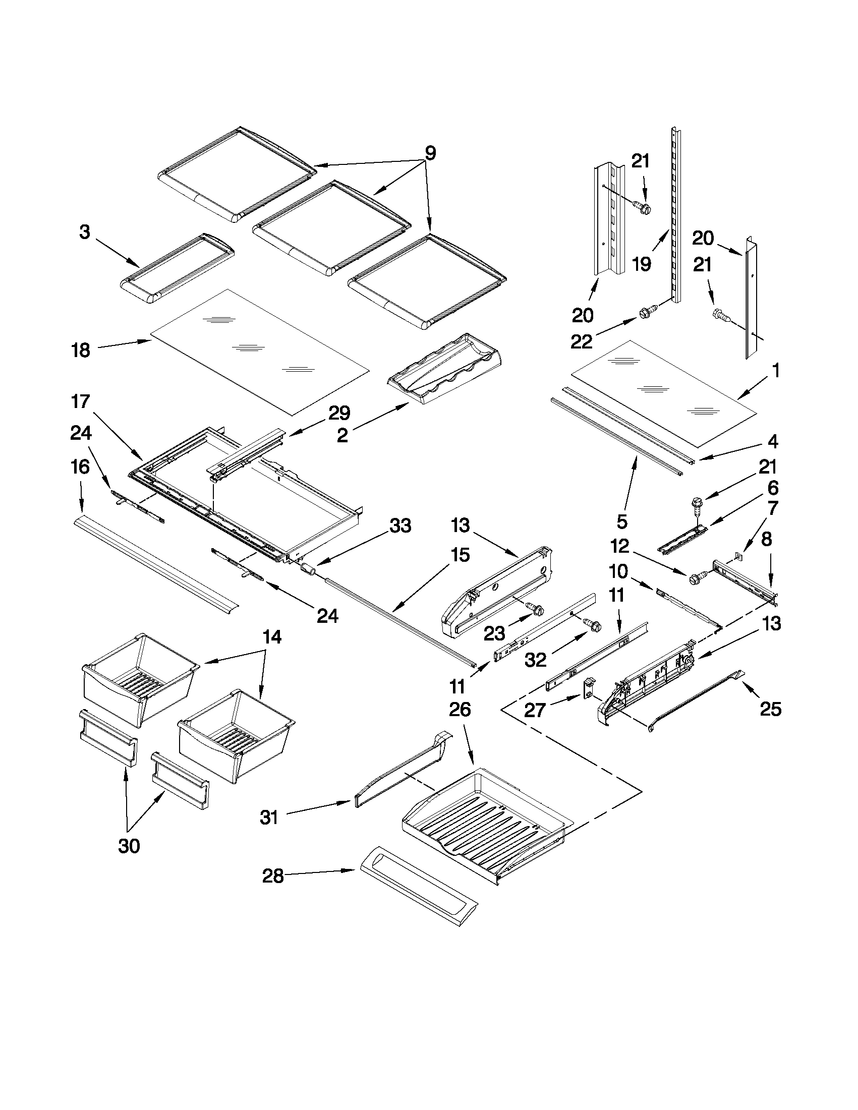 Kenmore 59679543011 shelf parts diagram