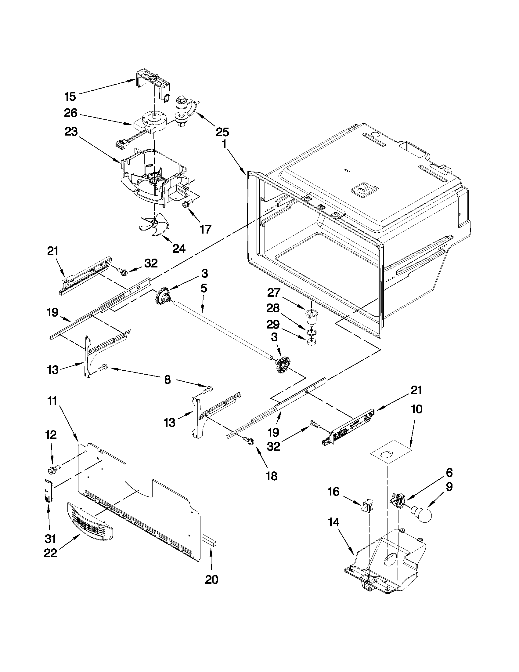 Kenmore 59679543011 freezer liner parts diagram