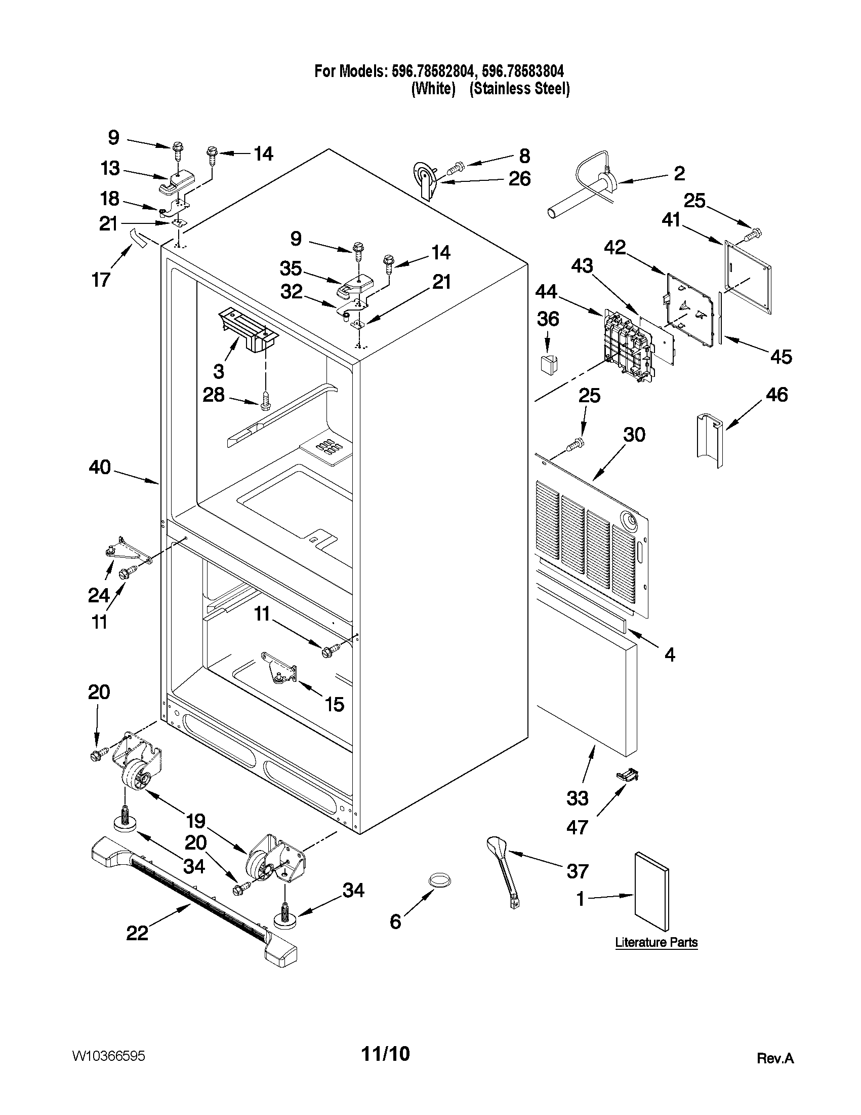 Kenmore Elite 59678582804 cabinet parts diagram