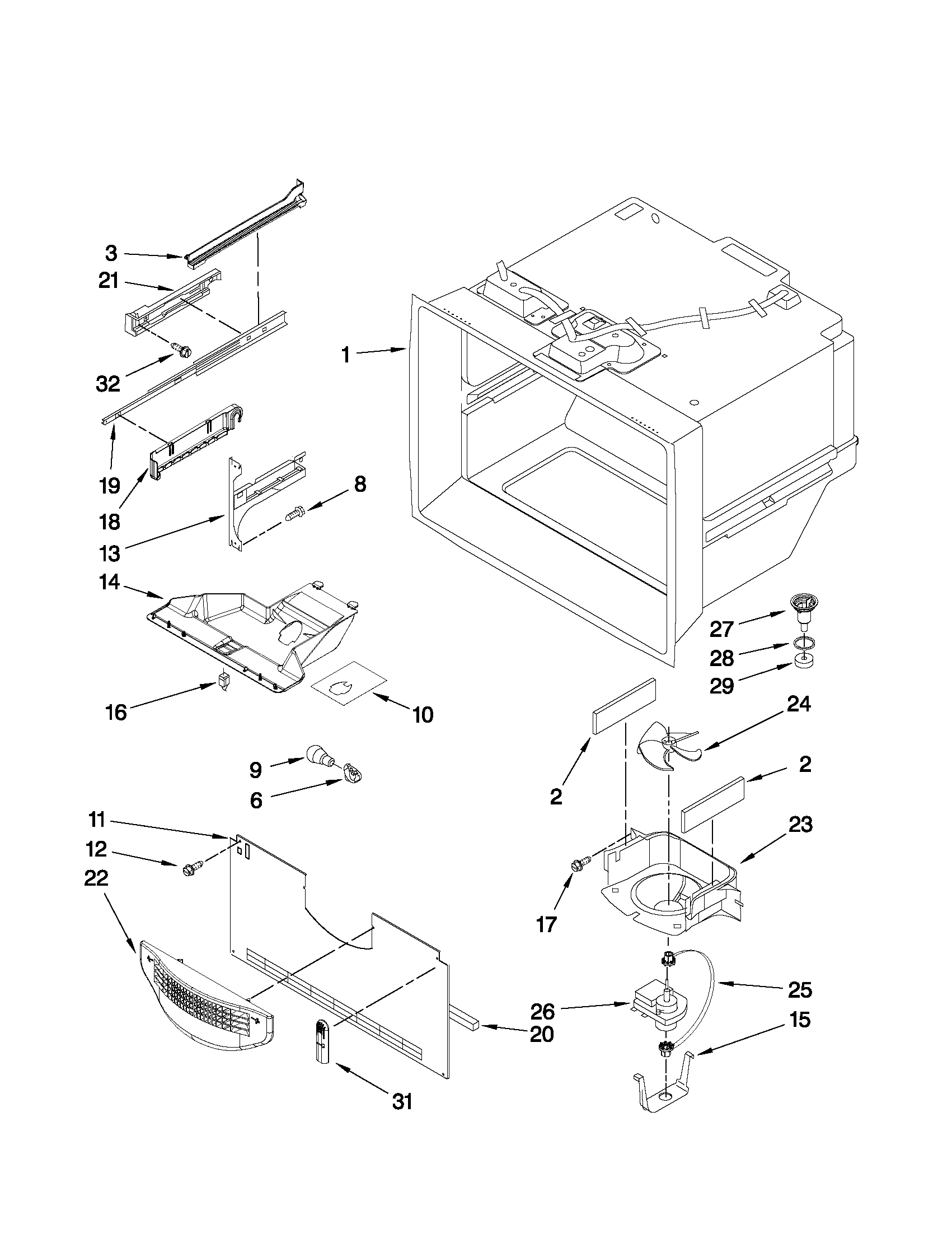 Kenmore Elite 59678582804 freezer liner parts diagram