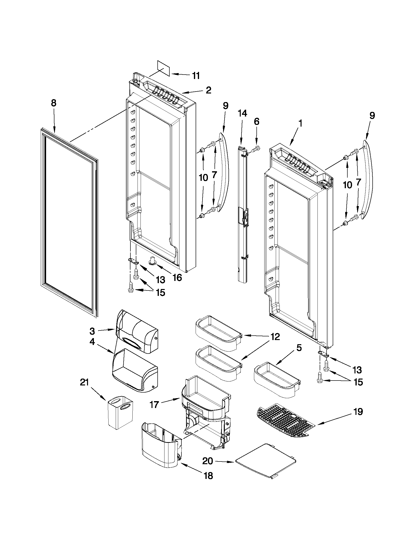 Kenmore Elite 59678582804 refrigerator door parts diagram