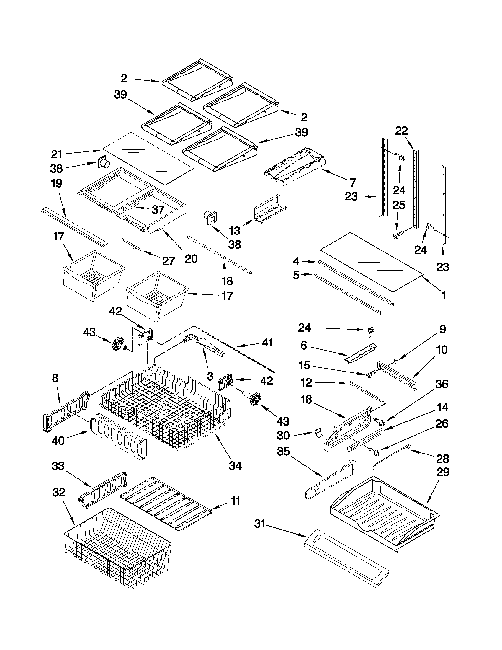 Kenmore Elite 59678582804 shelf parts diagram