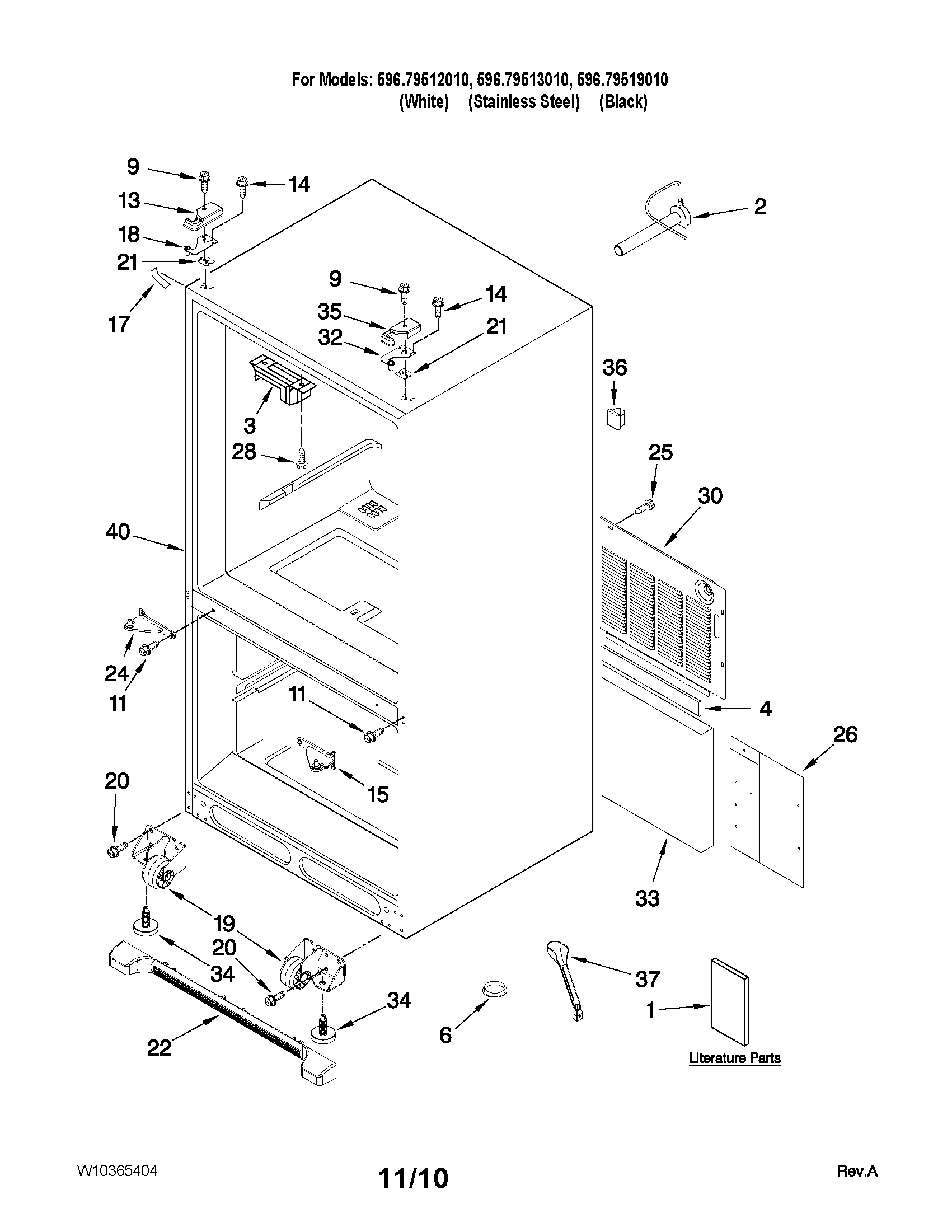 Kenmore 59679512010 cabinet parts diagram