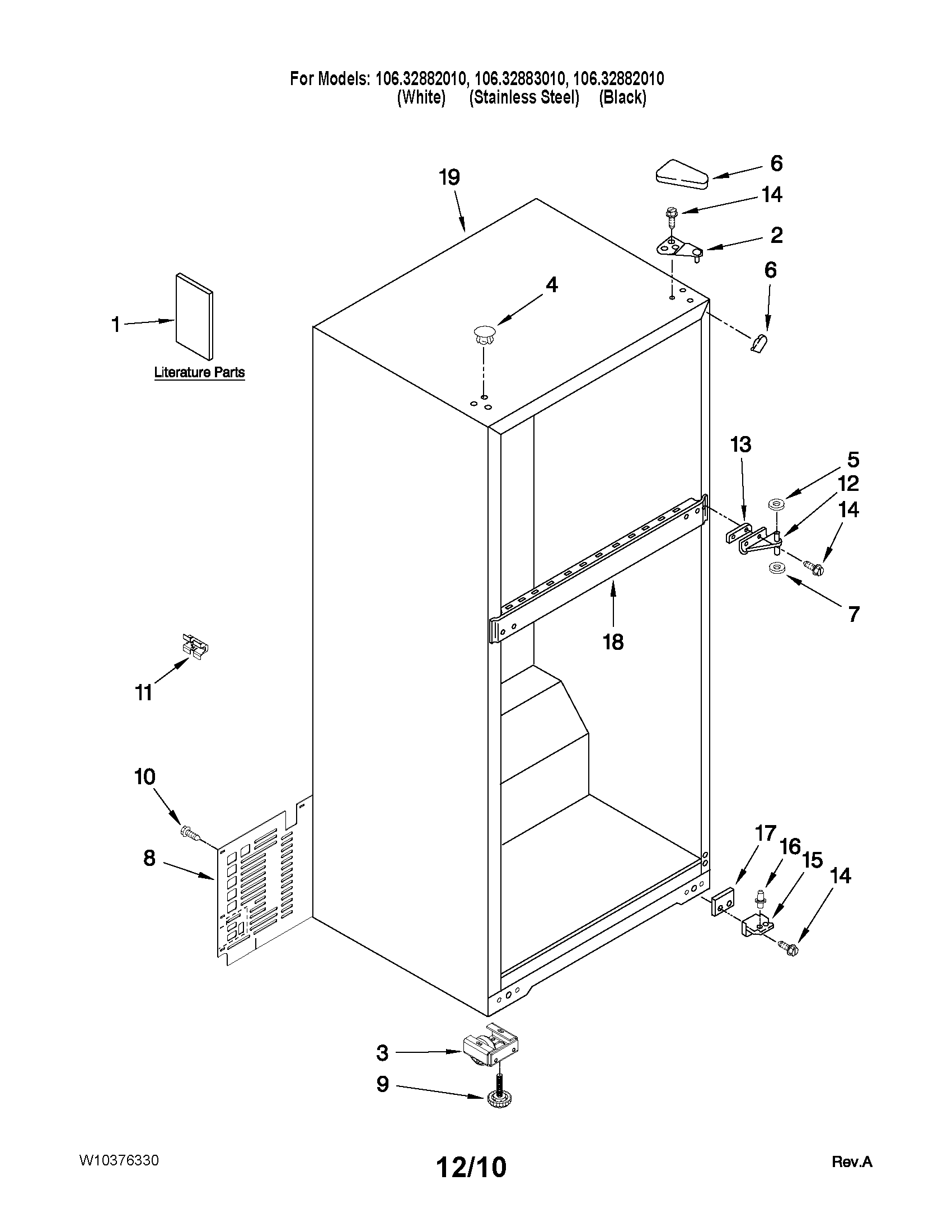 Kenmore 10632883010 cabinet parts diagram