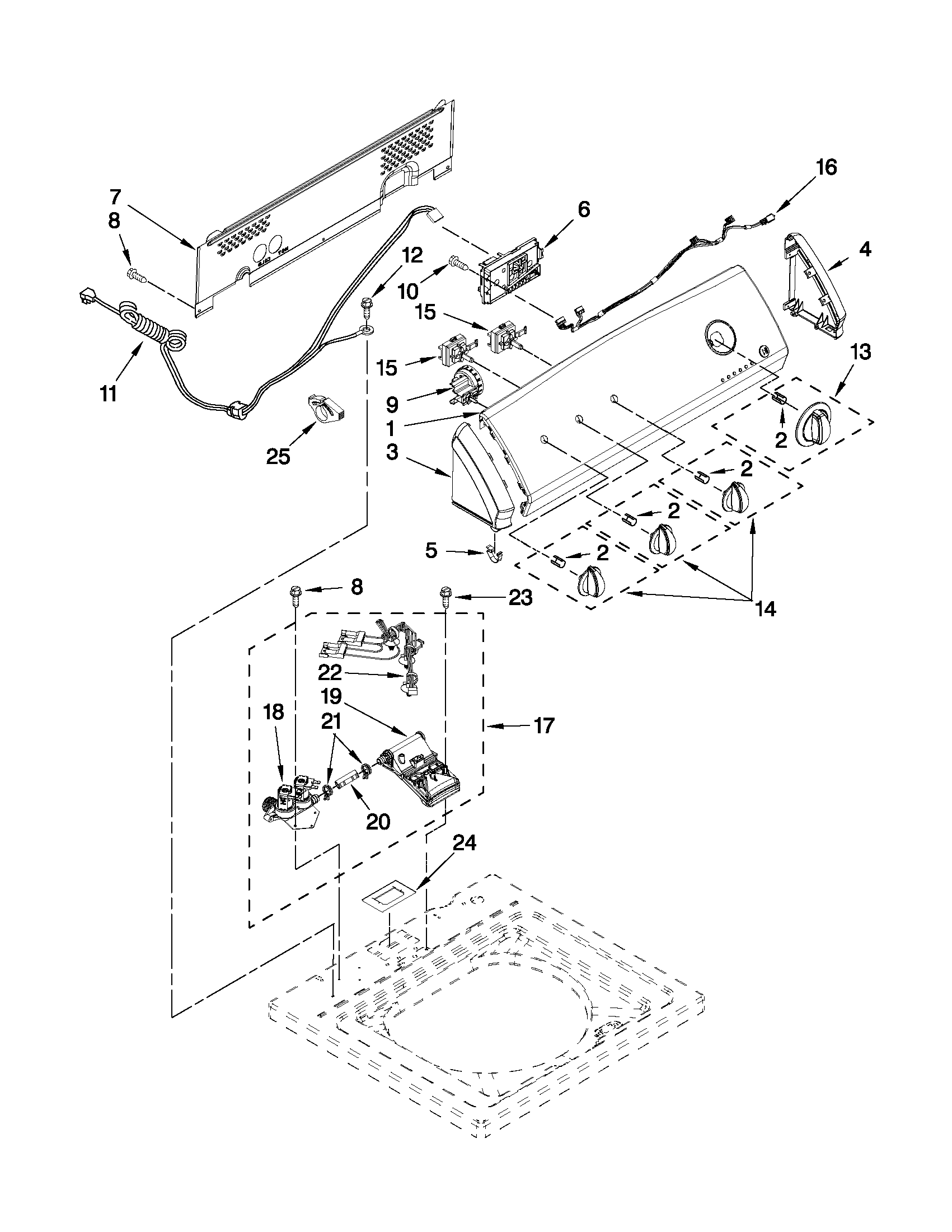 Kenmore 11021202011 controls and water inlet parts diagram