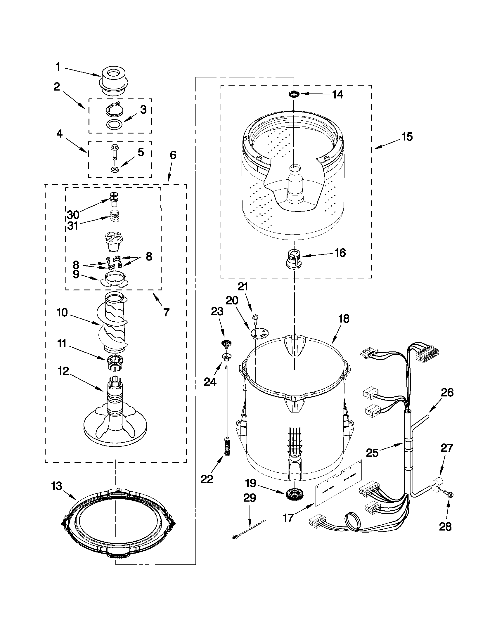 Kenmore 11021202011 basket and tub parts diagram