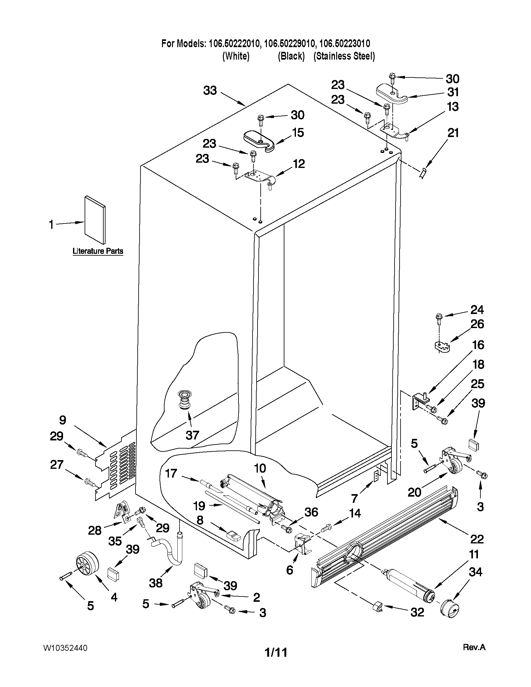 Kenmore 10650223010 cabinet parts diagram