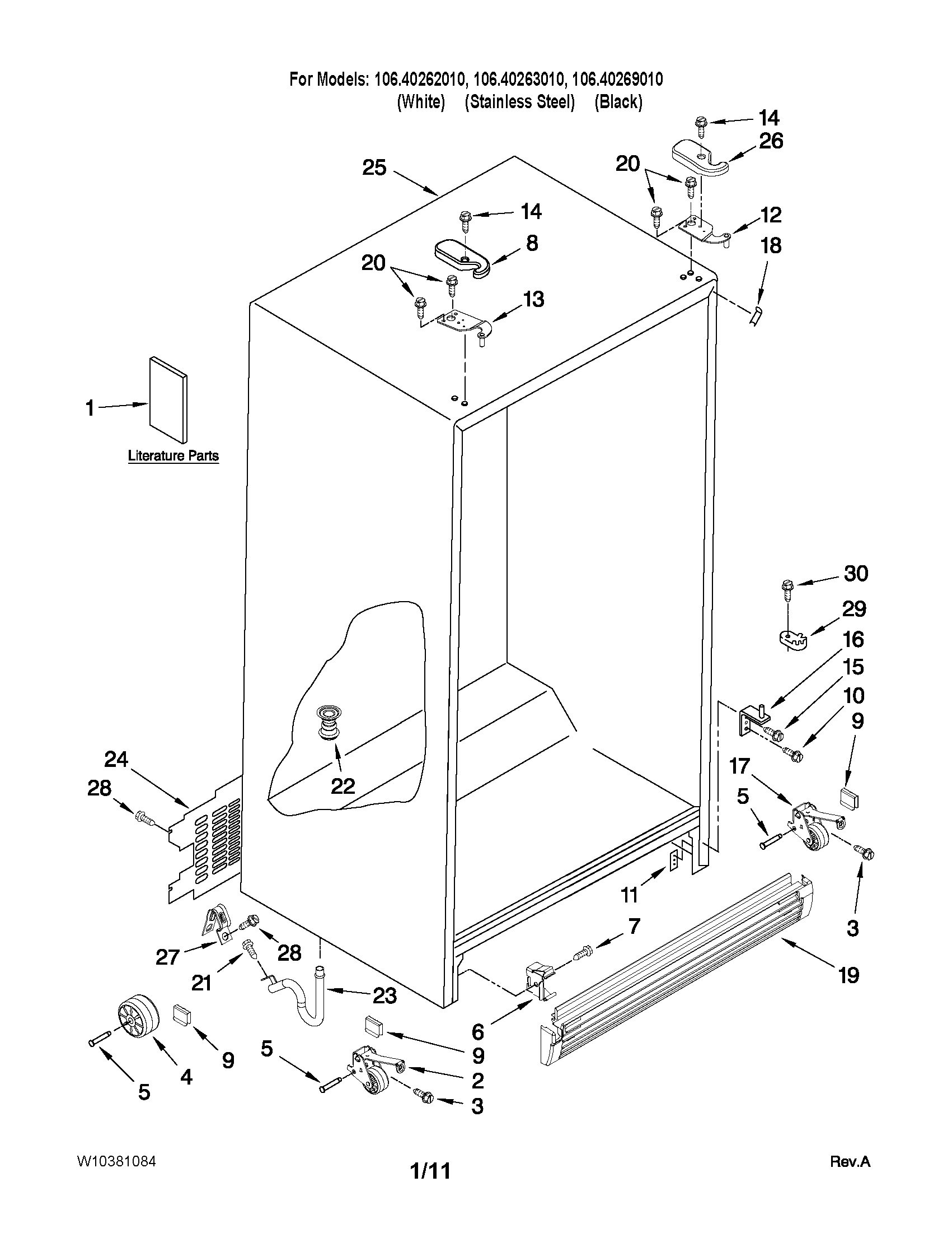 Kenmore 10640263010 cabinet parts diagram