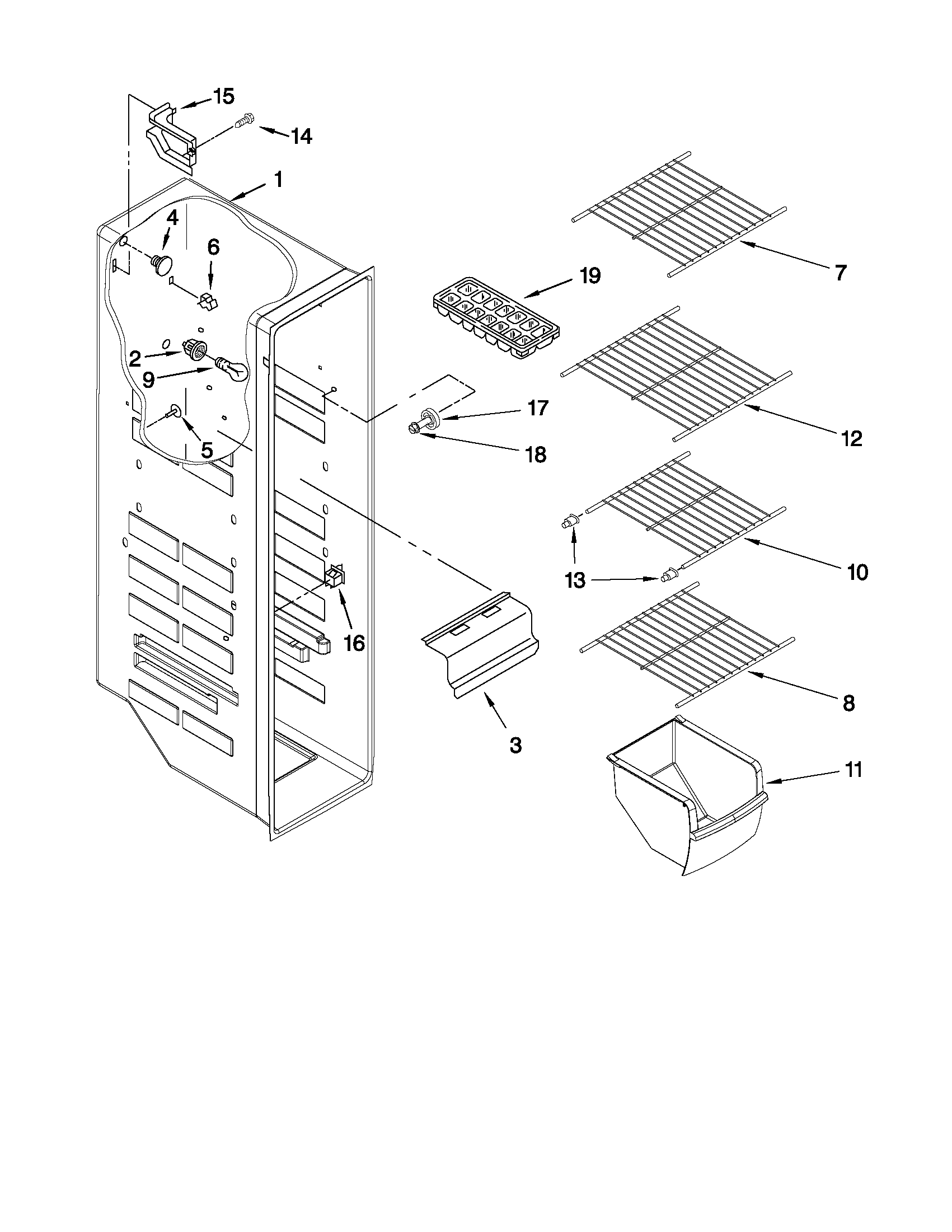 Kenmore 10640263010 freezer liner parts diagram