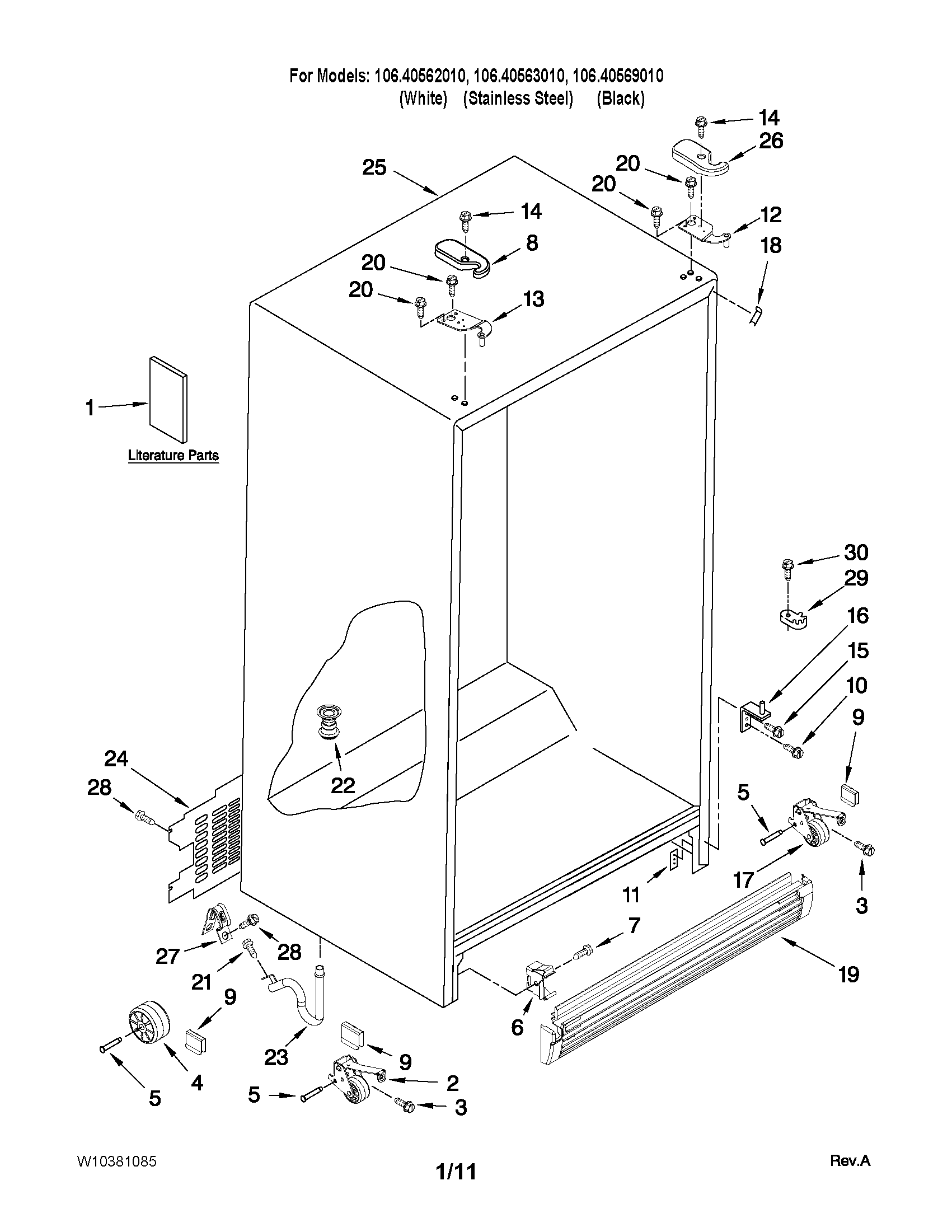Kenmore 10640569010 cabinet parts diagram