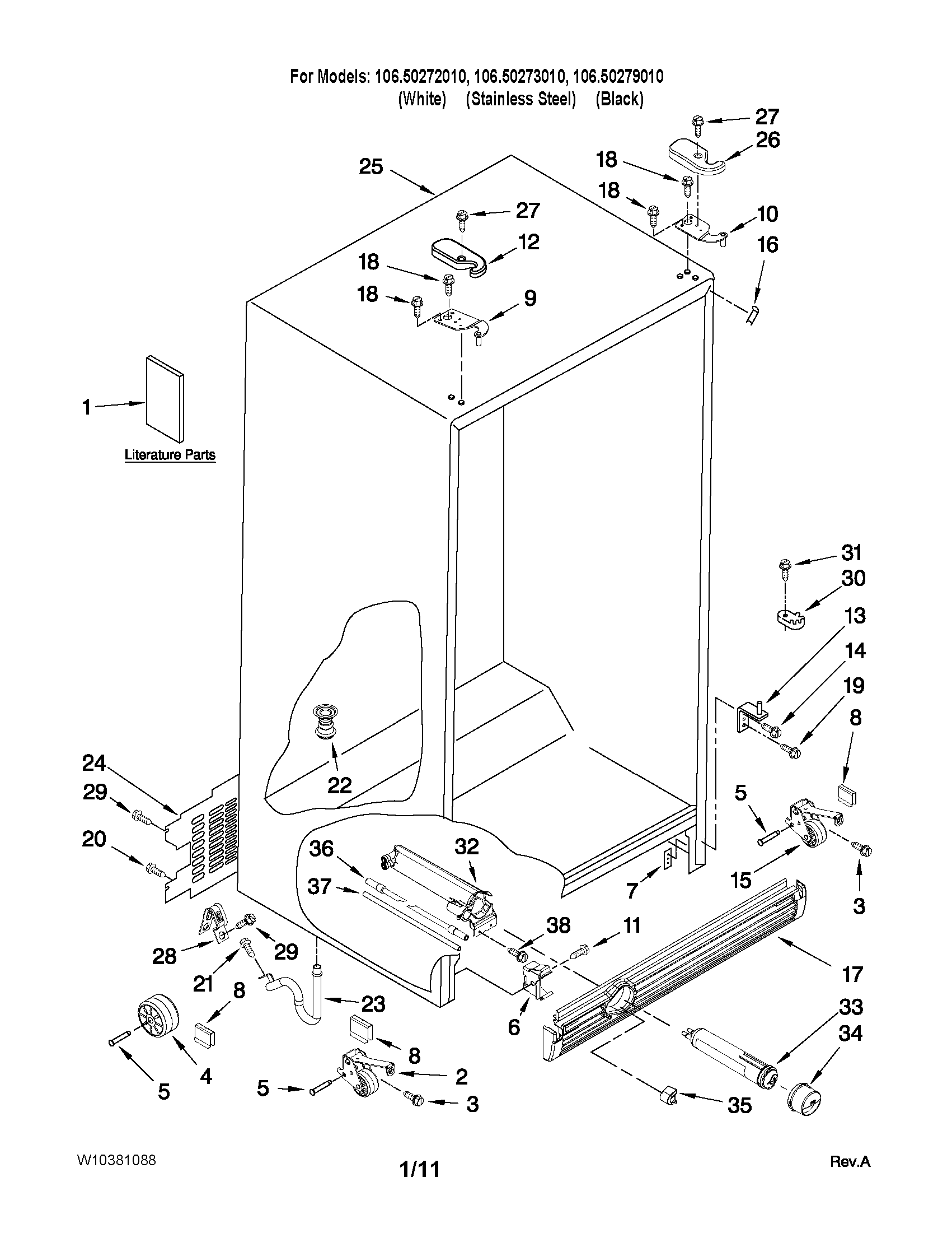 Kenmore 10650273010 cabinet parts diagram