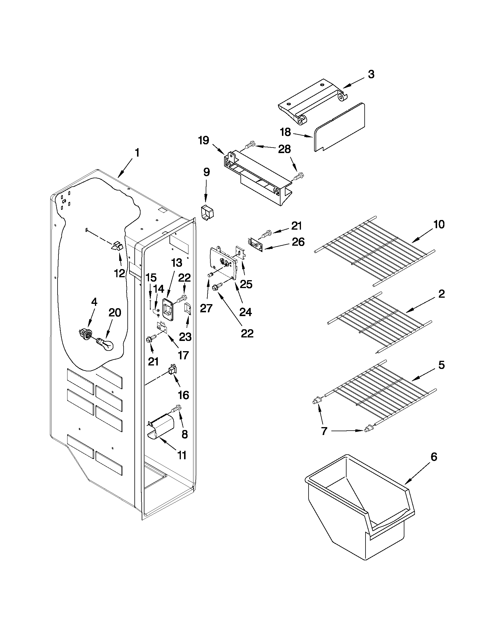 Kenmore 10650273010 freezer liner parts diagram