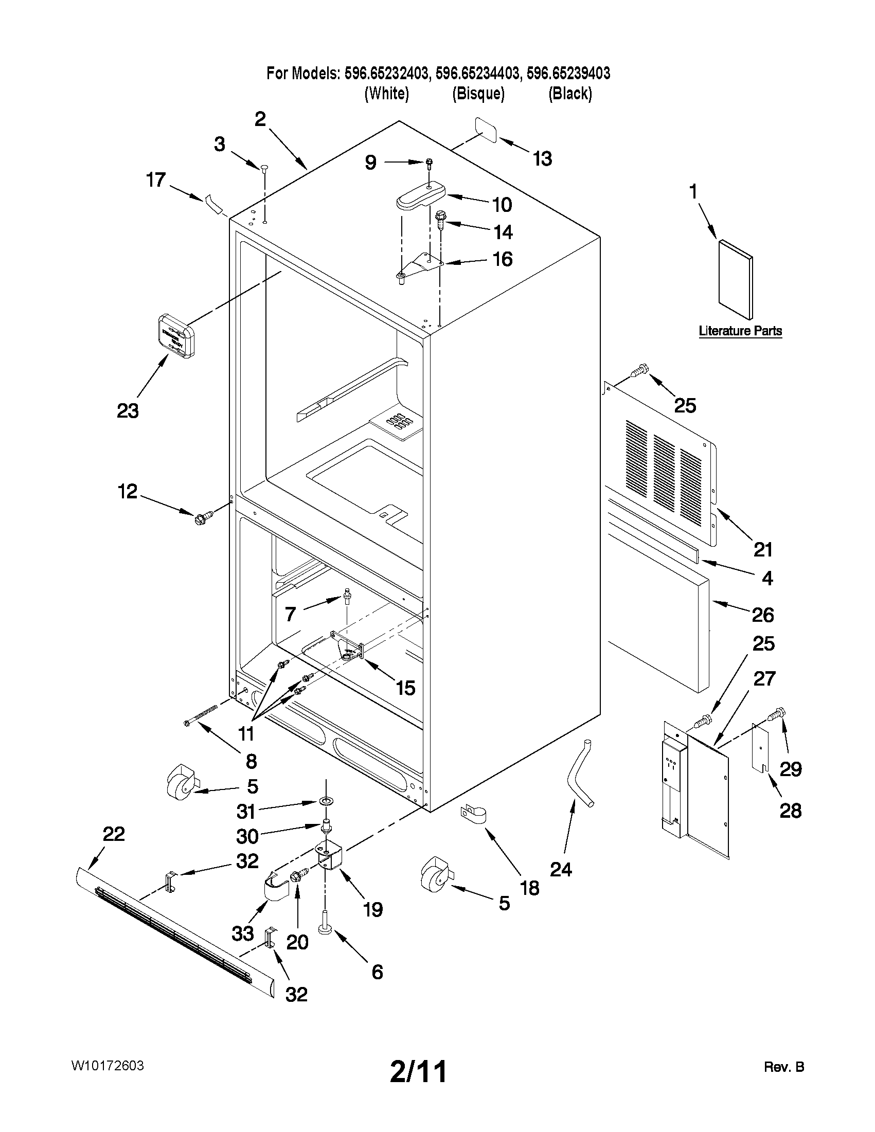 Kenmore 59665232403 cabinet parts diagram
