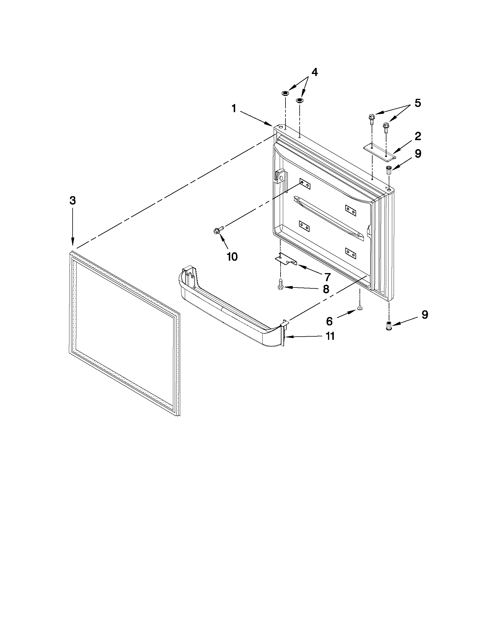 Kenmore 59665232403 freezer door parts diagram