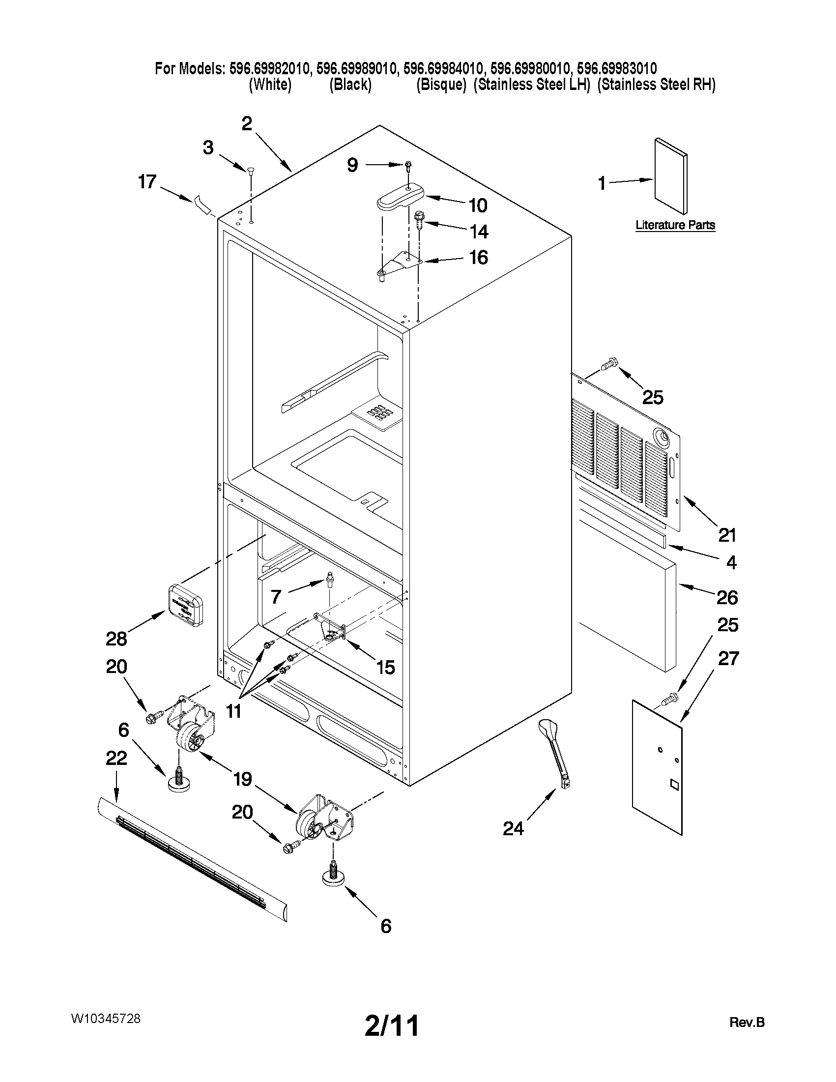 Kenmore 59669989010 cabinet parts diagram