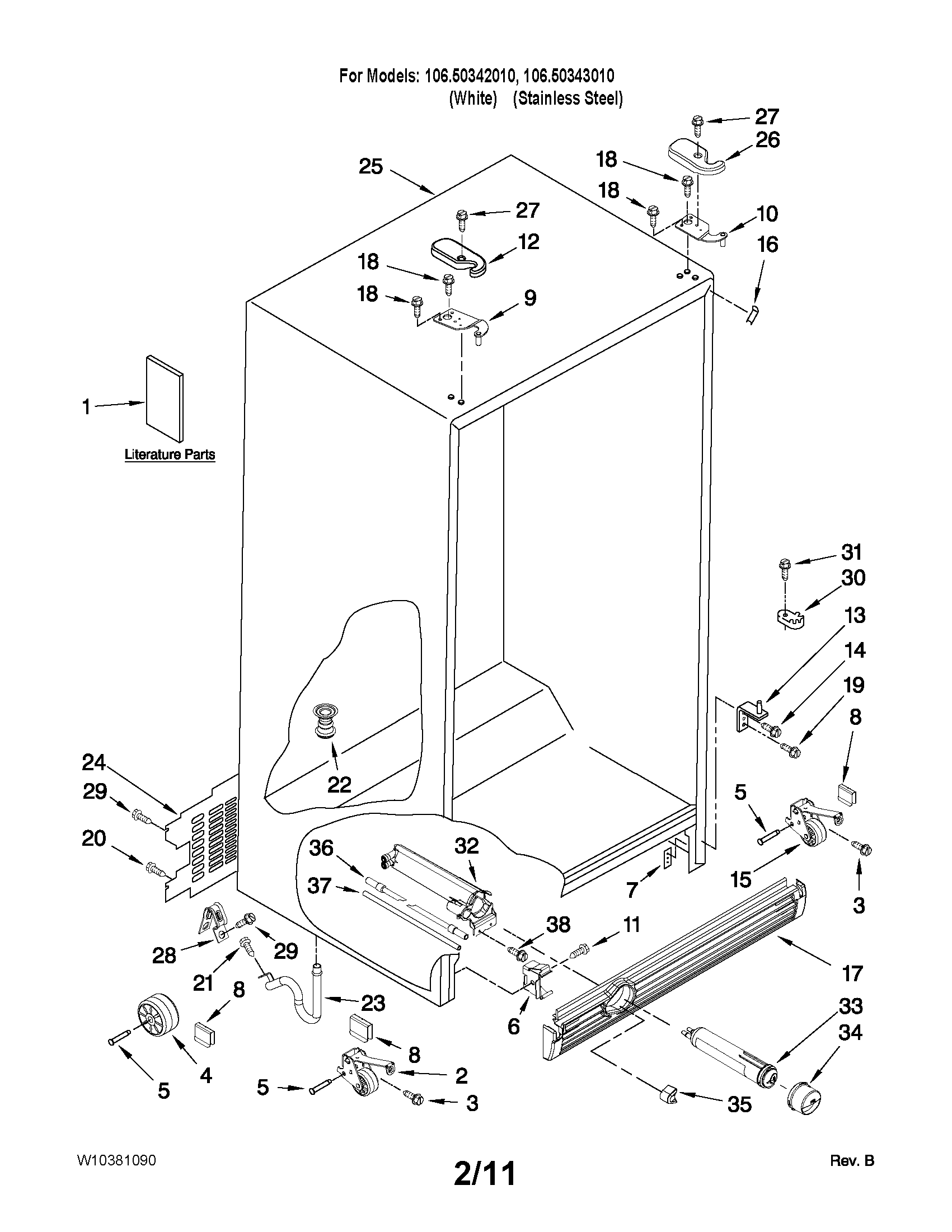 Kenmore 10650343010 cabinet parts diagram