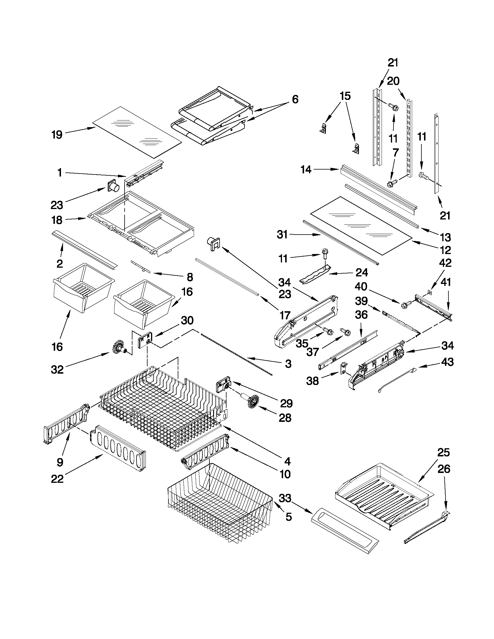 Kenmore Elite 59678283802 shelf parts diagram