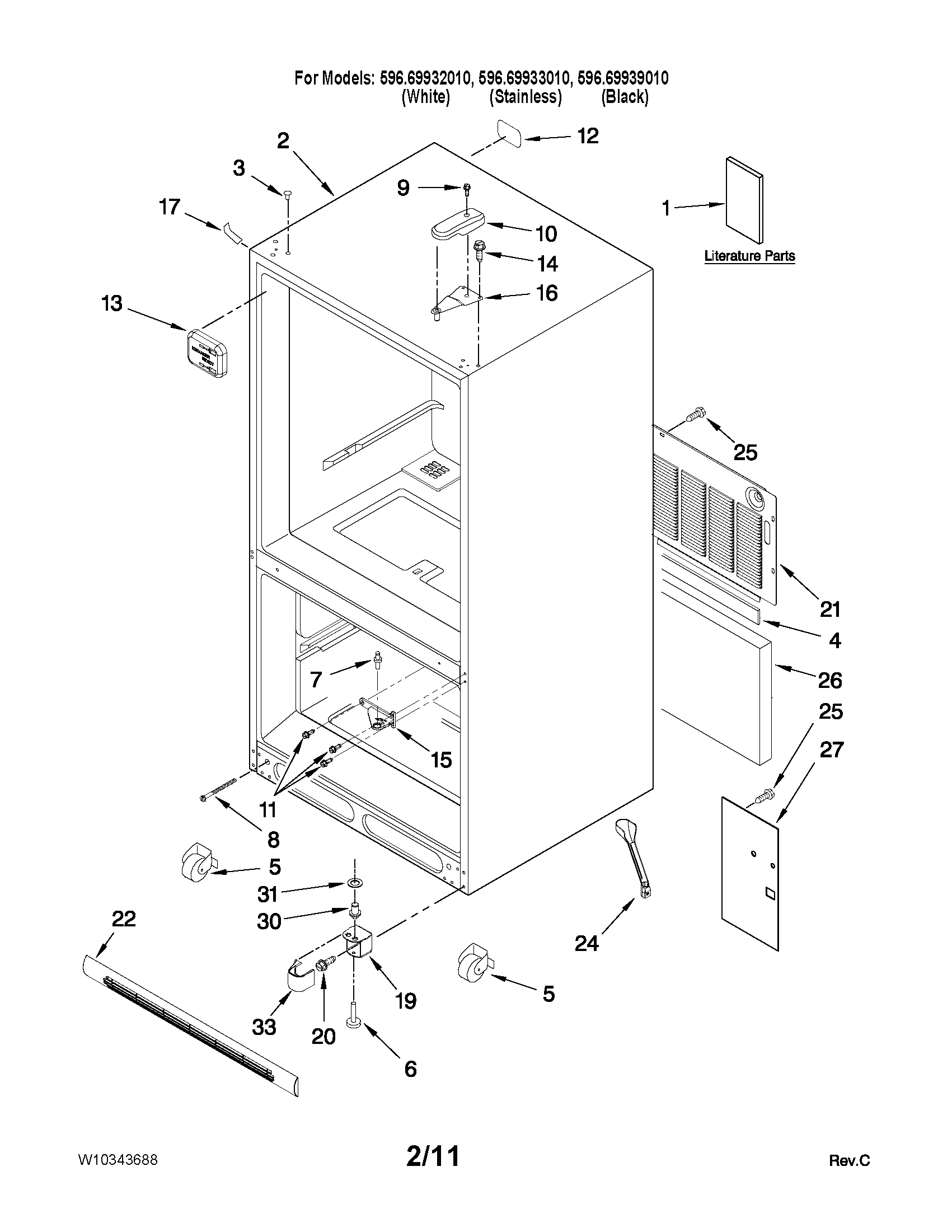 Kenmore 59669932010 cabinet parts diagram