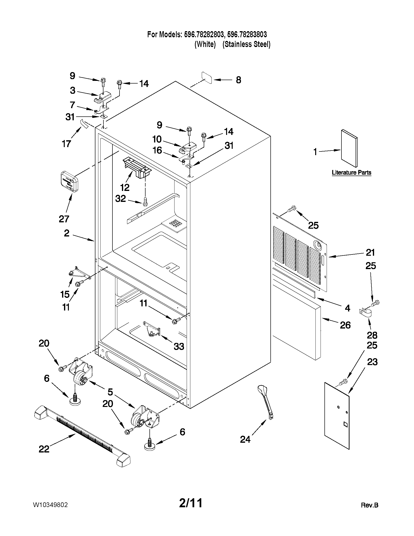 Kenmore Elite 59678283803 cabinet parts diagram