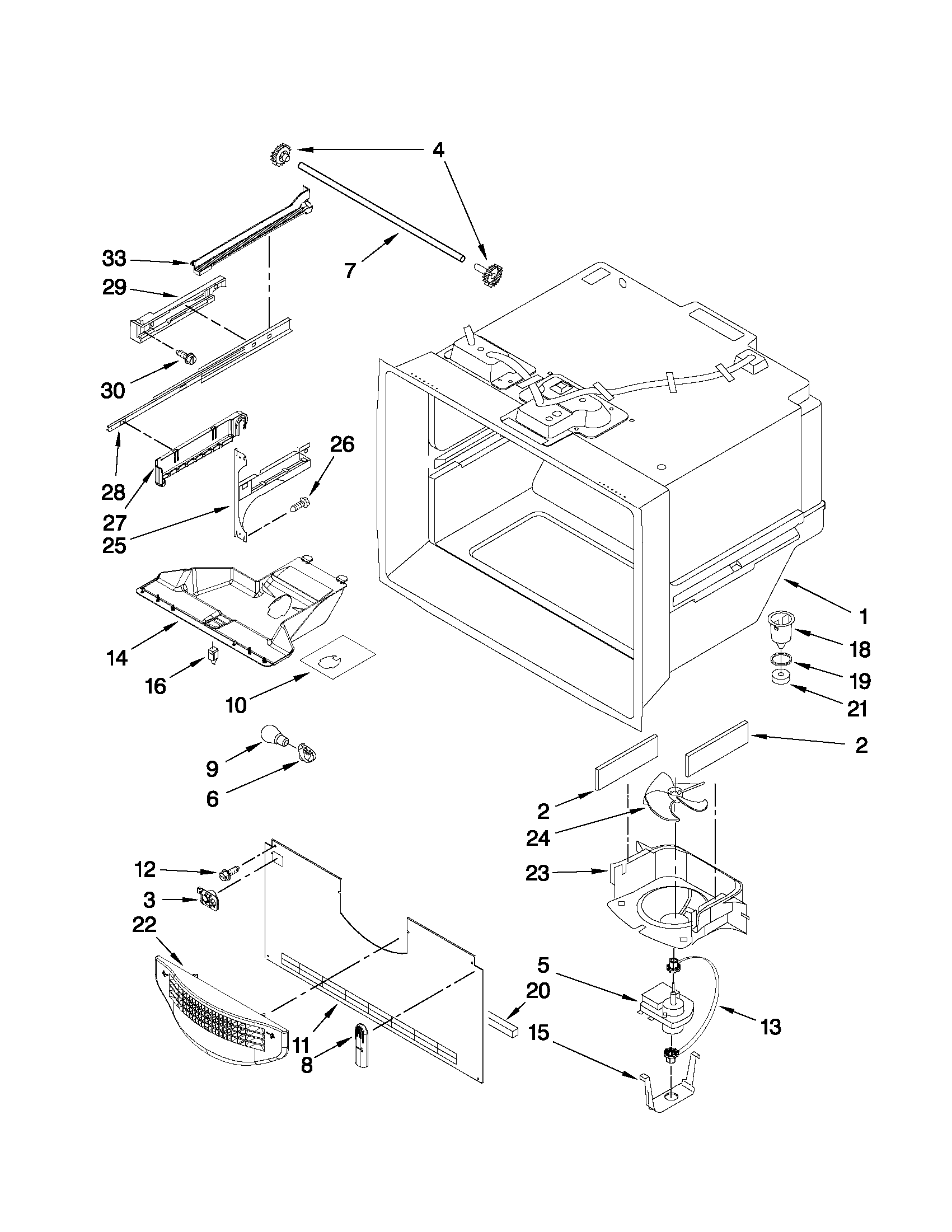 Kenmore Elite 59678283803 freezer liner parts diagram