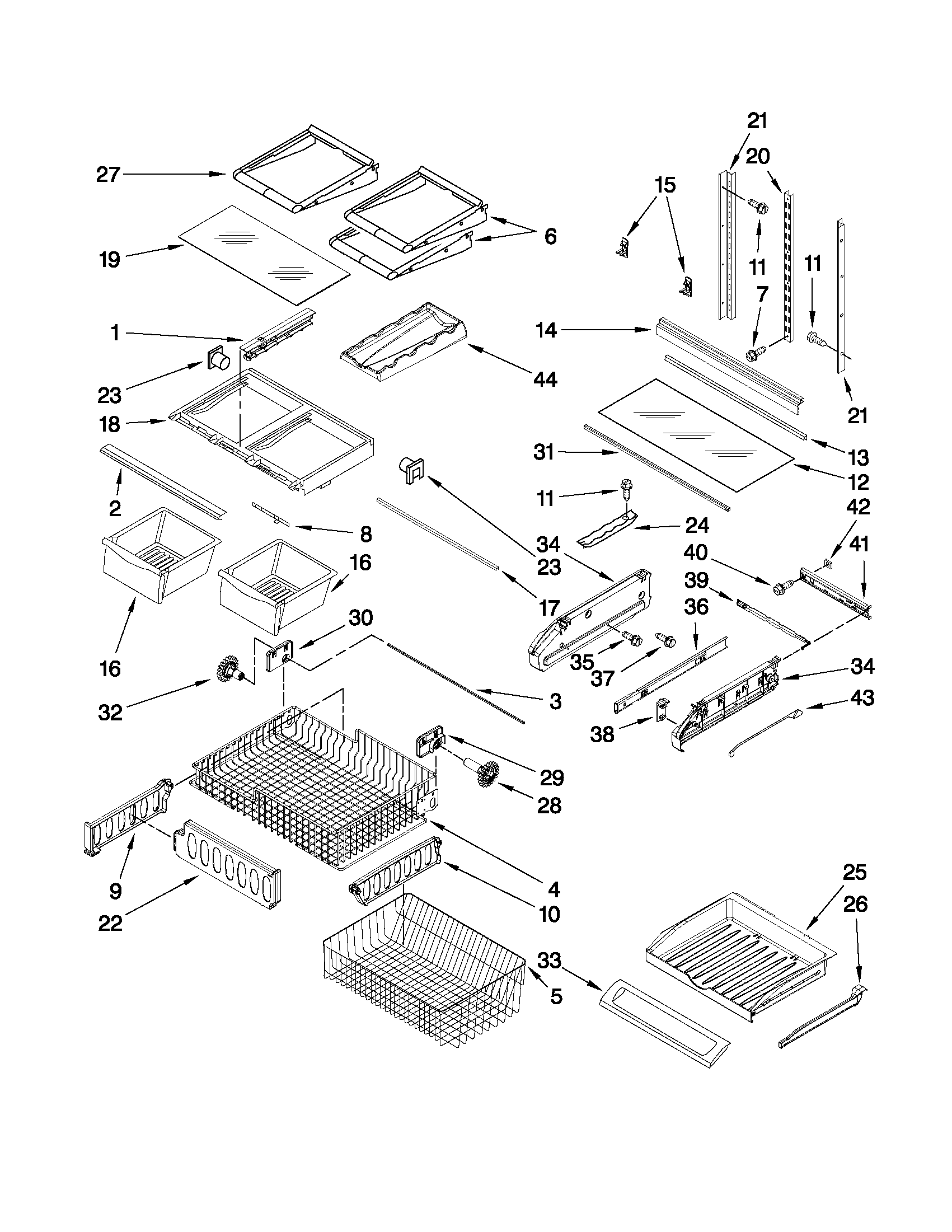 Kenmore Elite 59678283803 shelf parts diagram