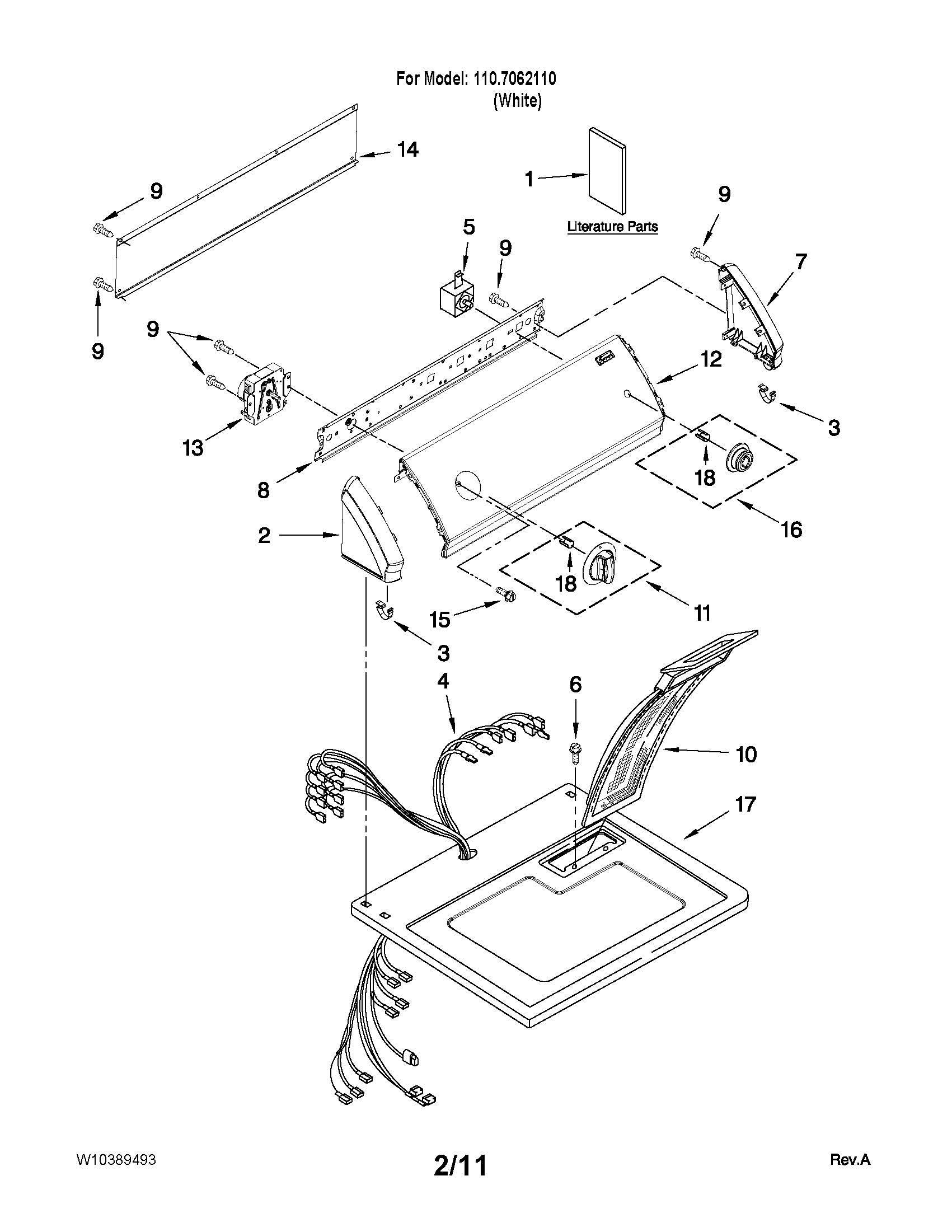 Kenmore 1107062110 top and console parts diagram