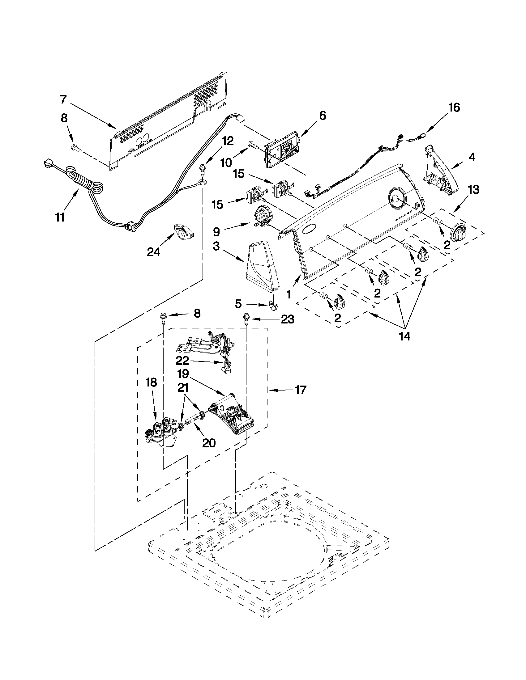 Kenmore 11021102011 console and water inlet parts diagram