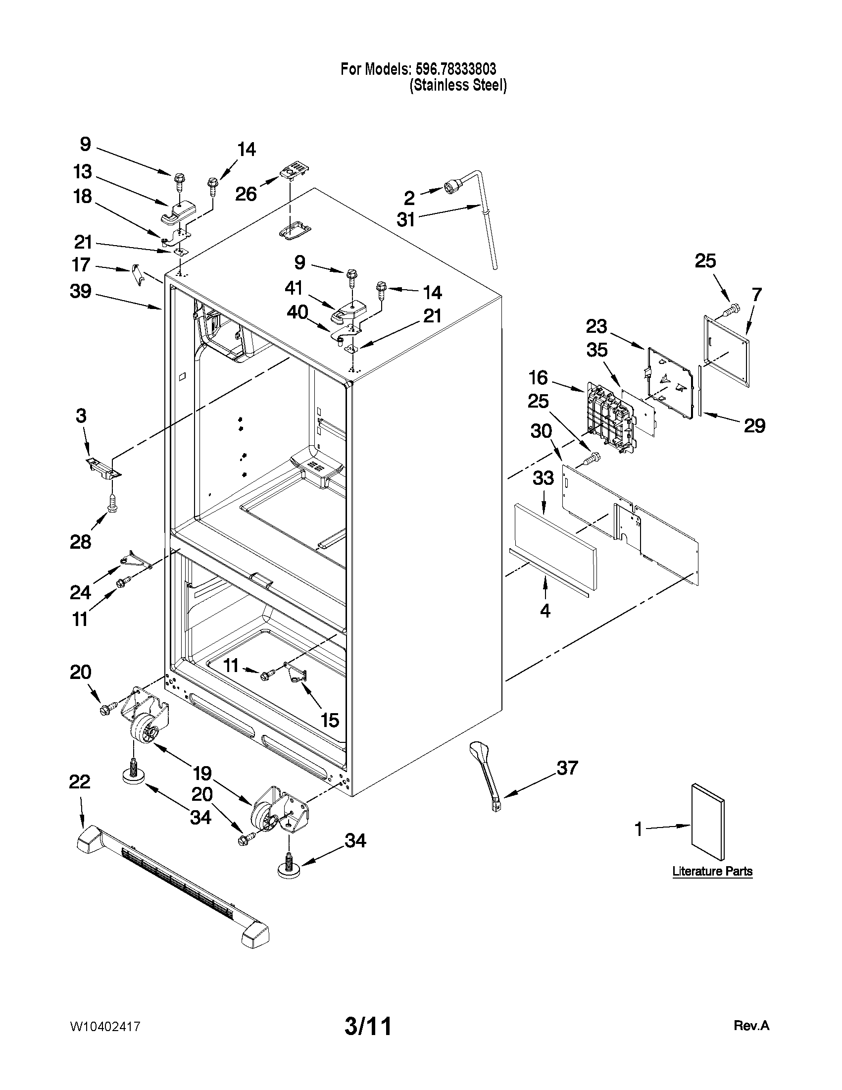 Kenmore 59678333803 cabinet parts diagram