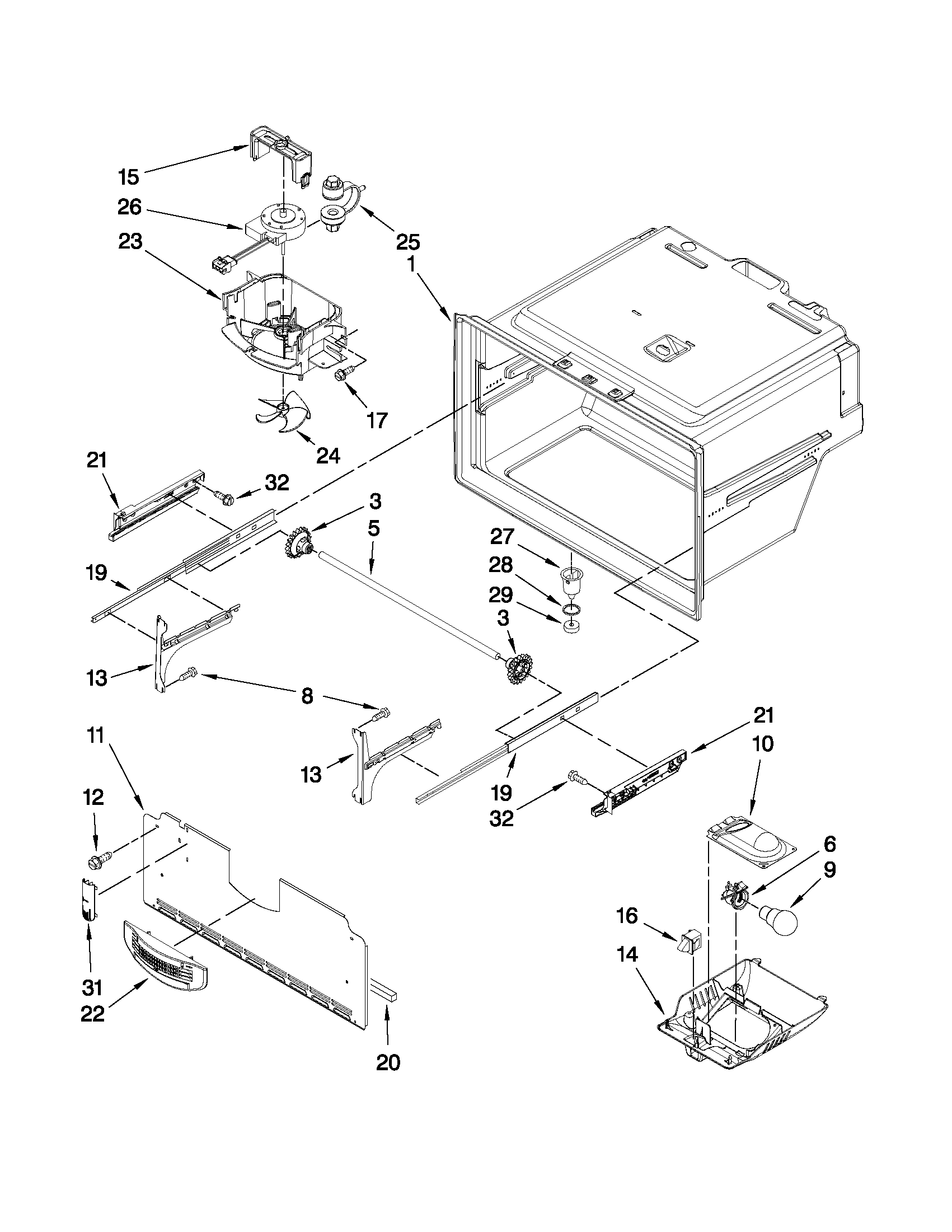 Kenmore 59678333803 freezer liner parts diagram