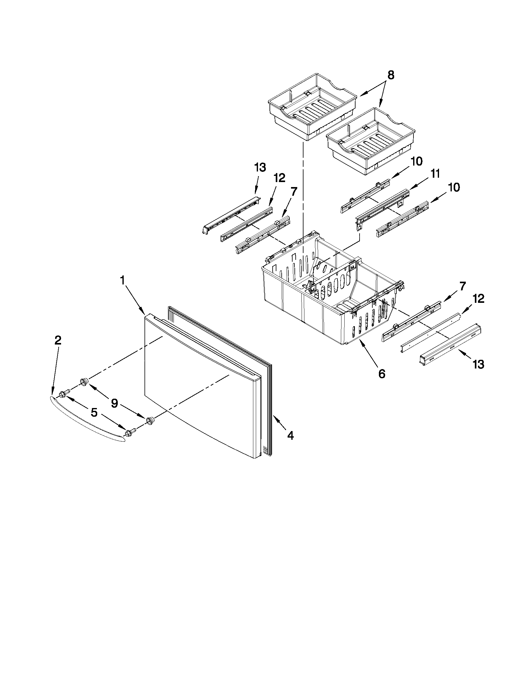Kenmore 59678333803 freezer door parts diagram