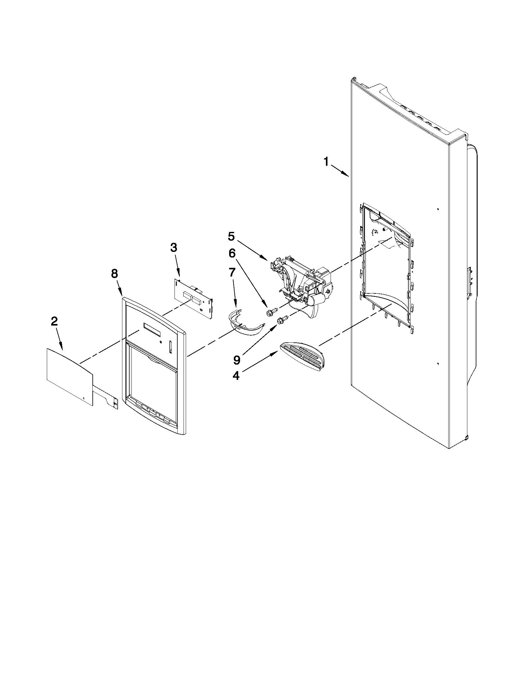 Kenmore 59678333803 dispenser front parts diagram